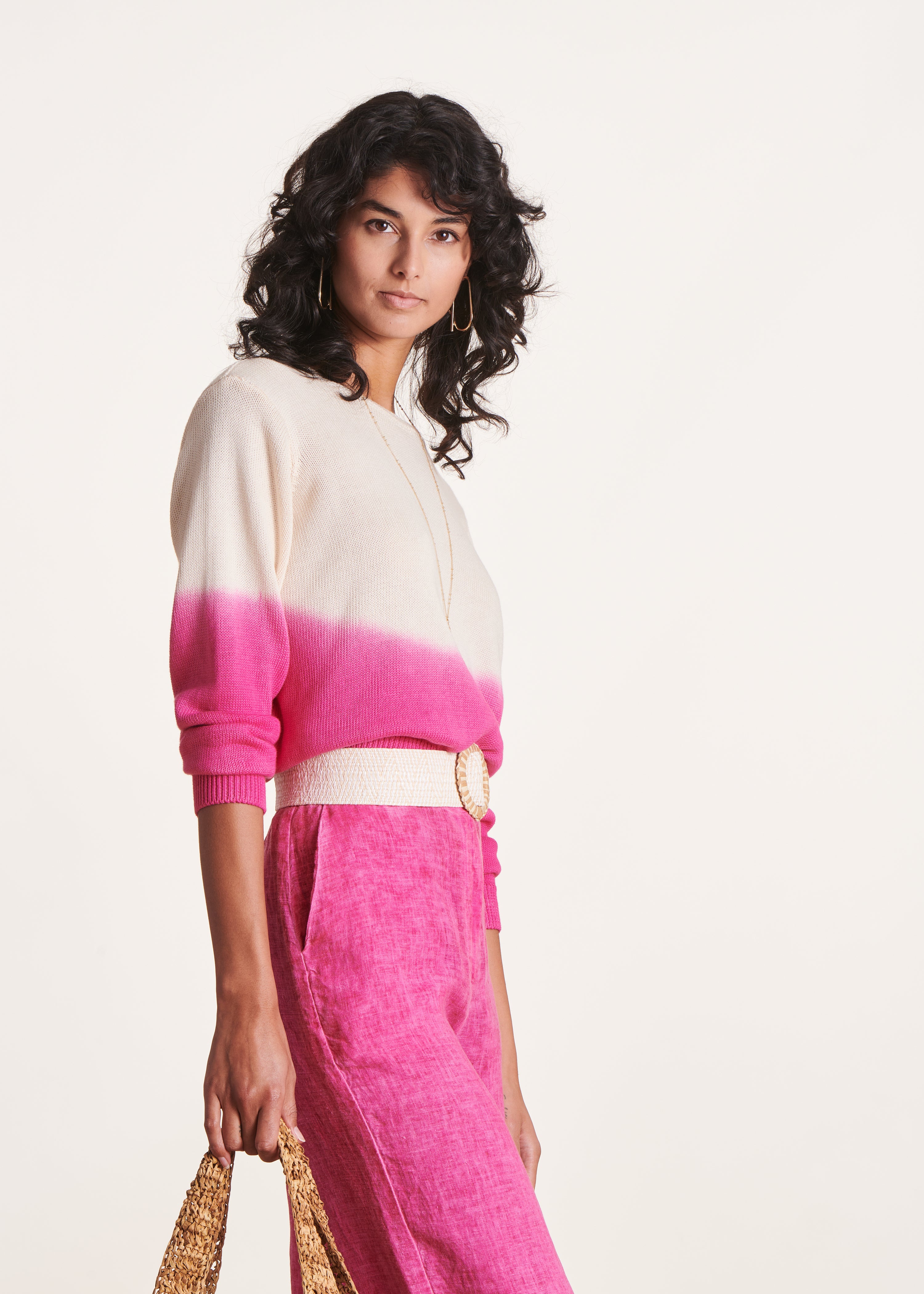 Camisola curta em algodão estampado rosa dip dye