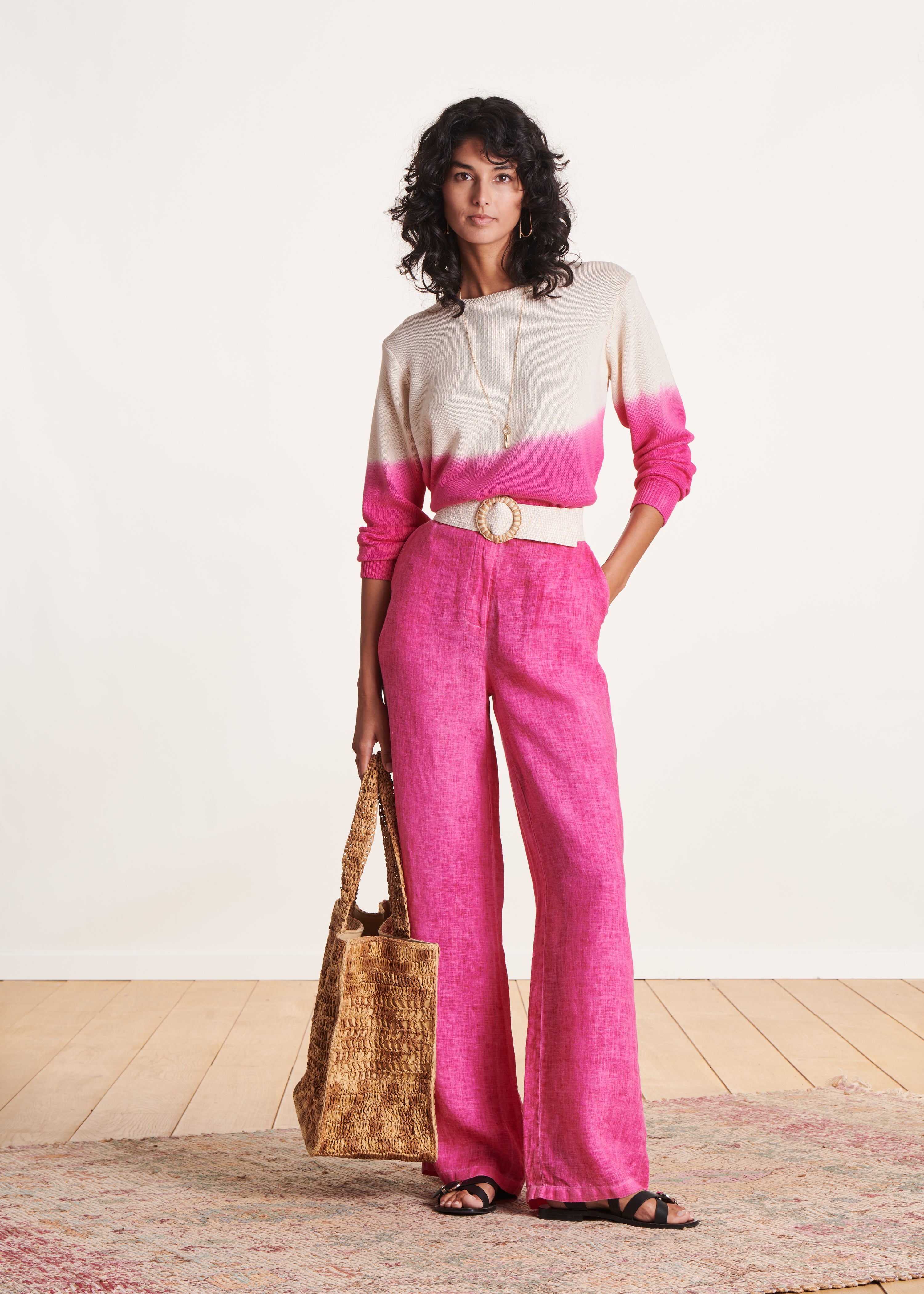Kurzer Pullover aus Baumwolle mit Dip-Dye-Druck in Rosa