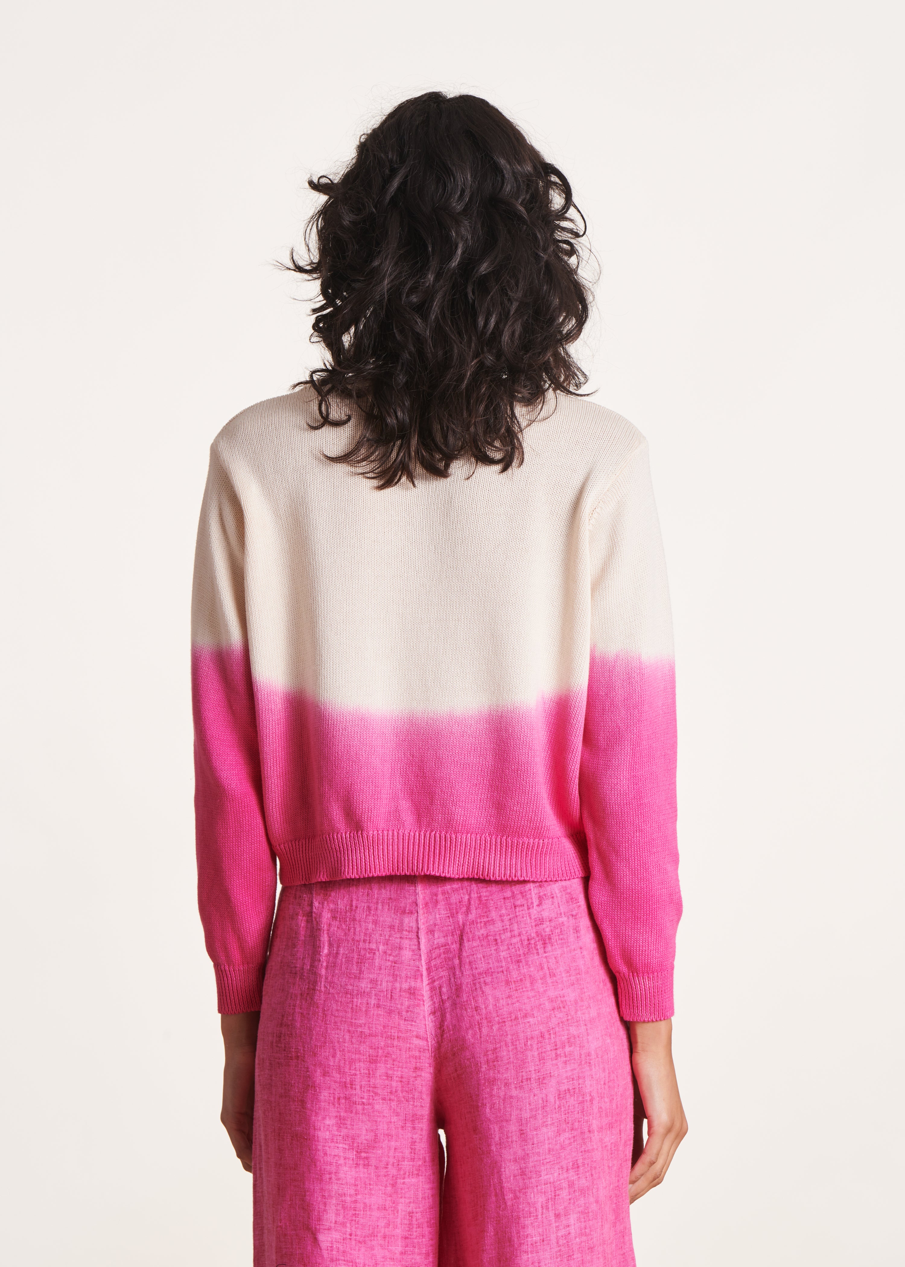 Kurzer Pullover aus Baumwolle mit Dip-Dye-Druck in Rosa
