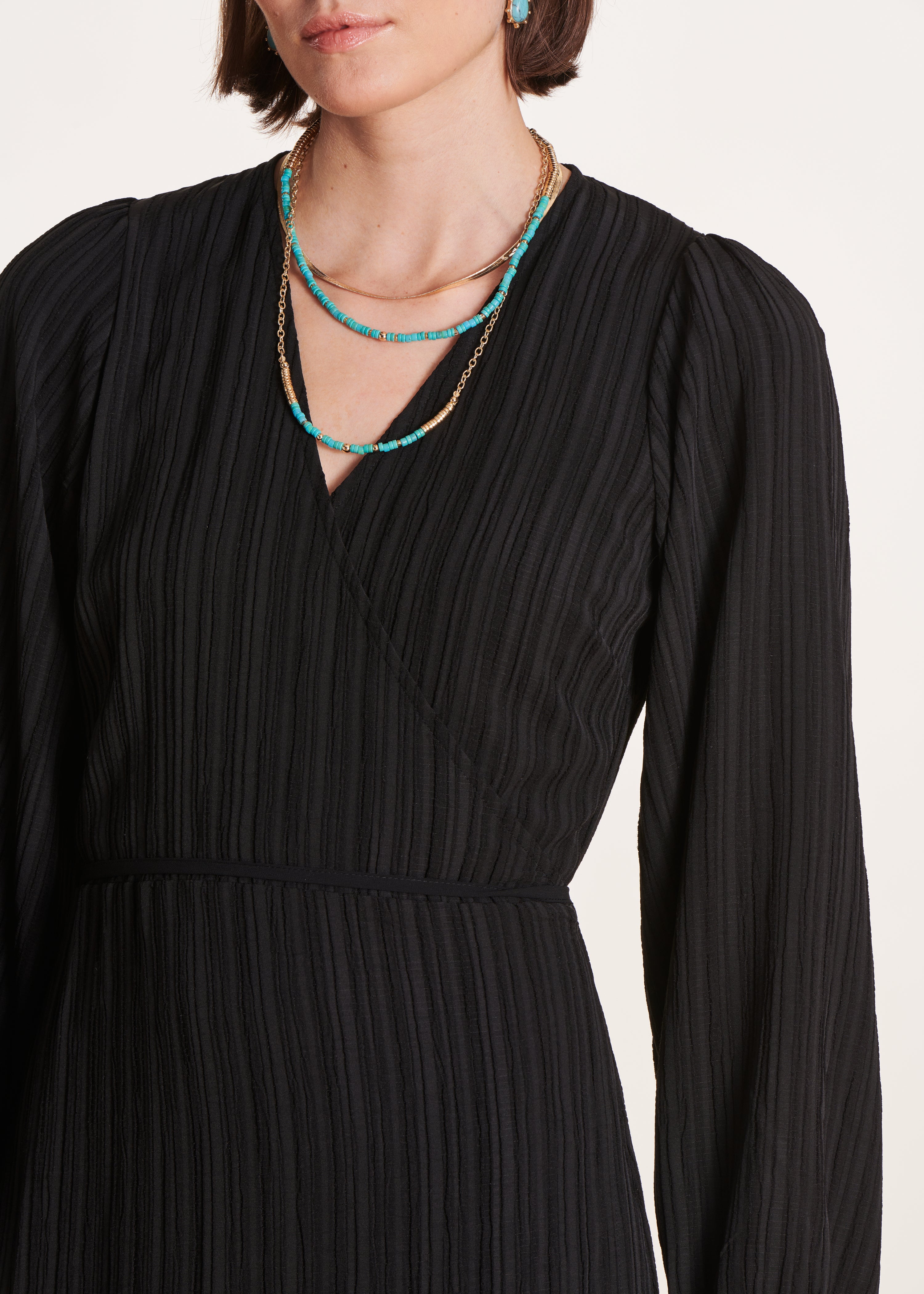 Robe longue portefeuille fluide cintrée noire