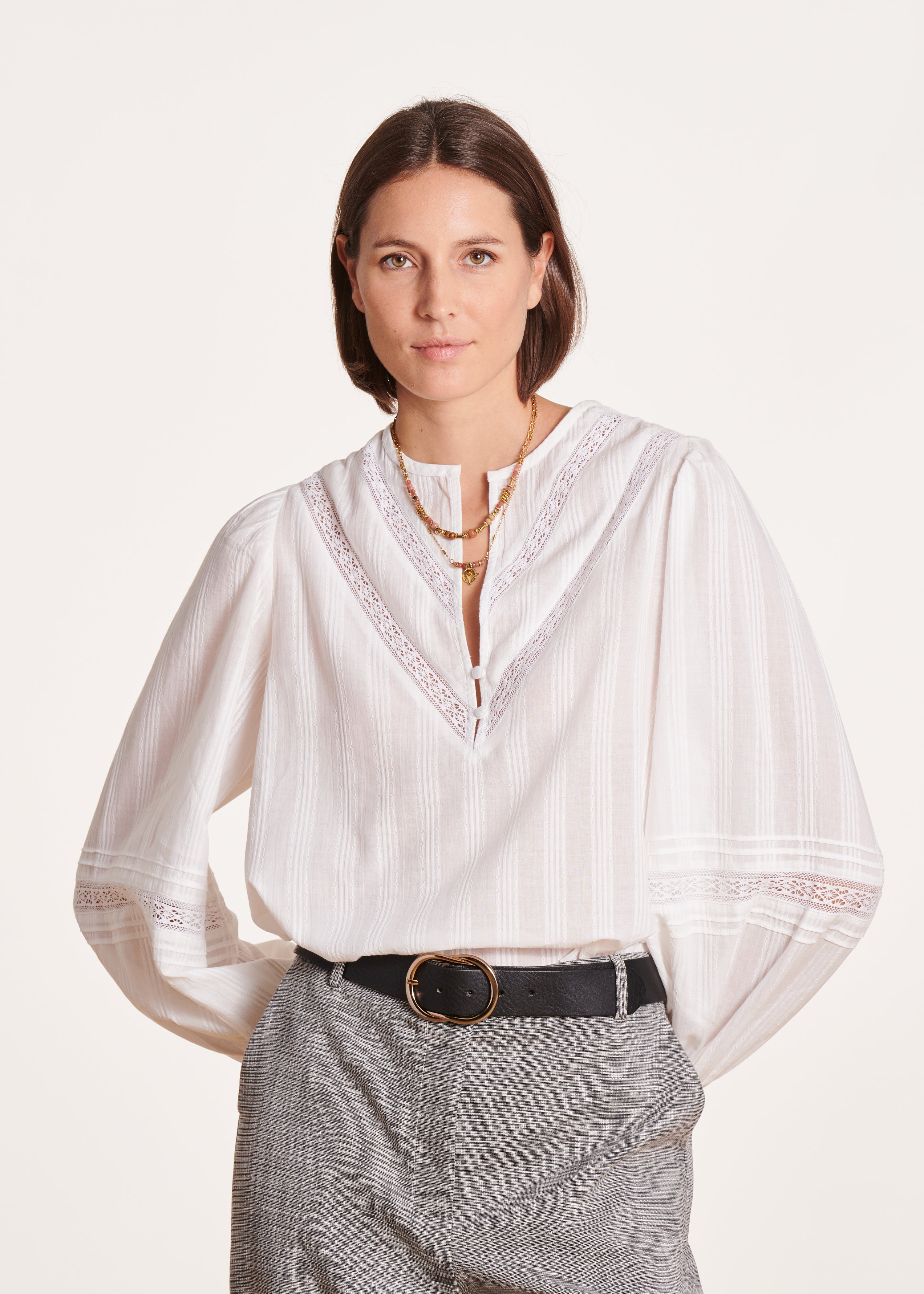 Top manches longues blanc en voile de coton biologique