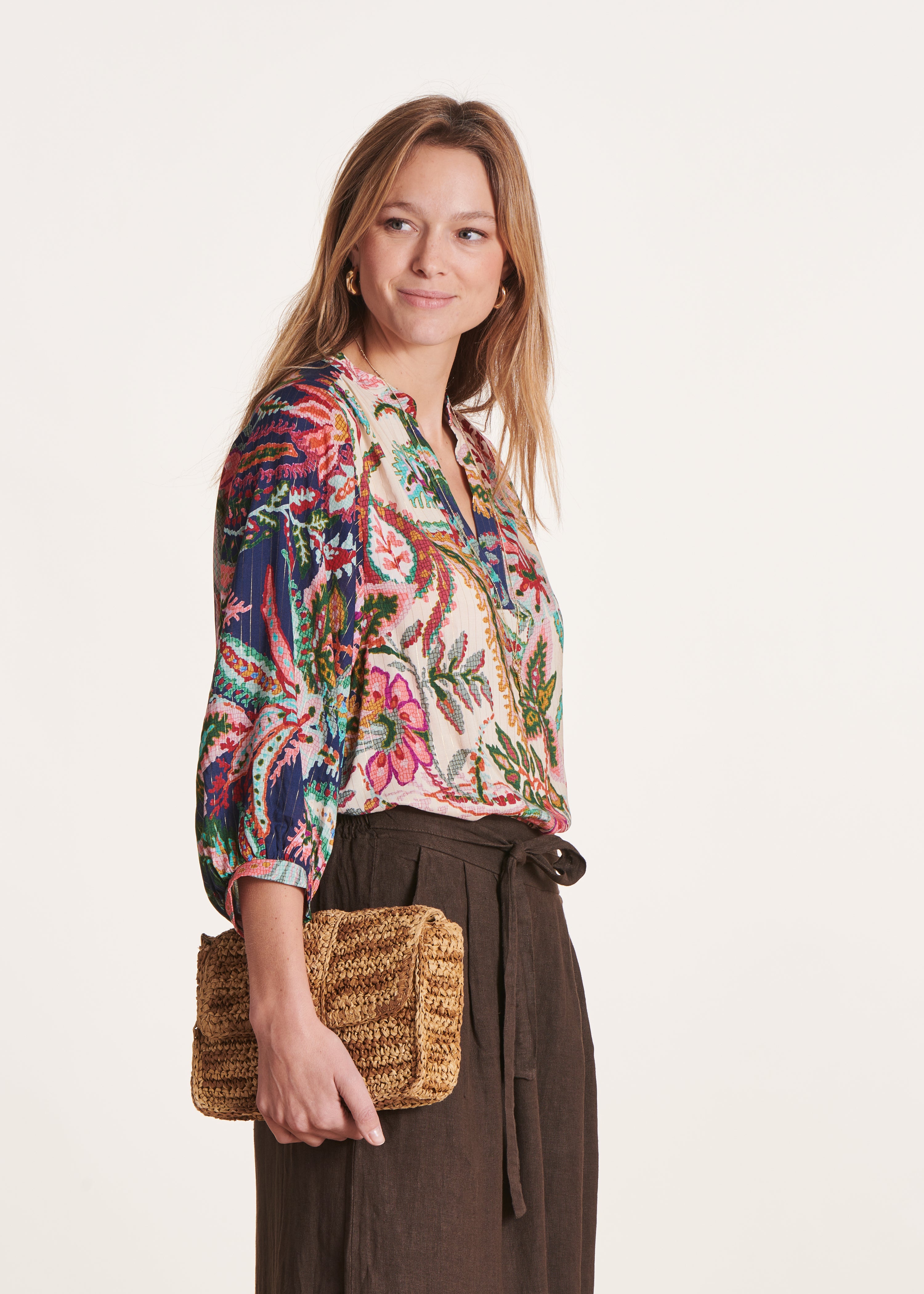 Top ample à imprimé floral rose et bleu