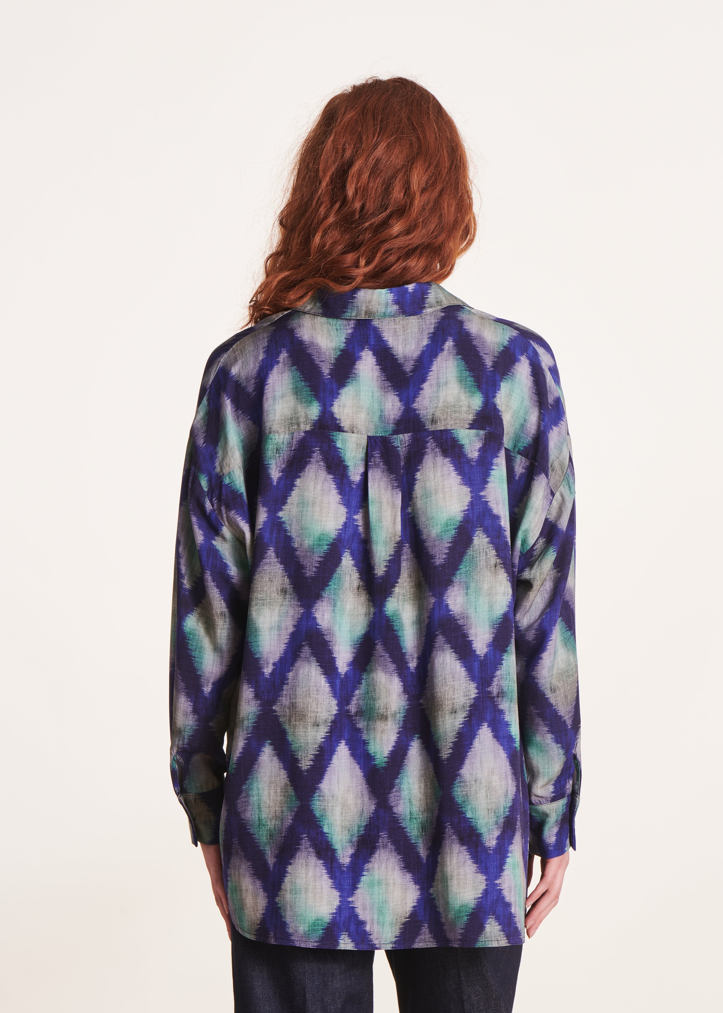Oversized blue print top