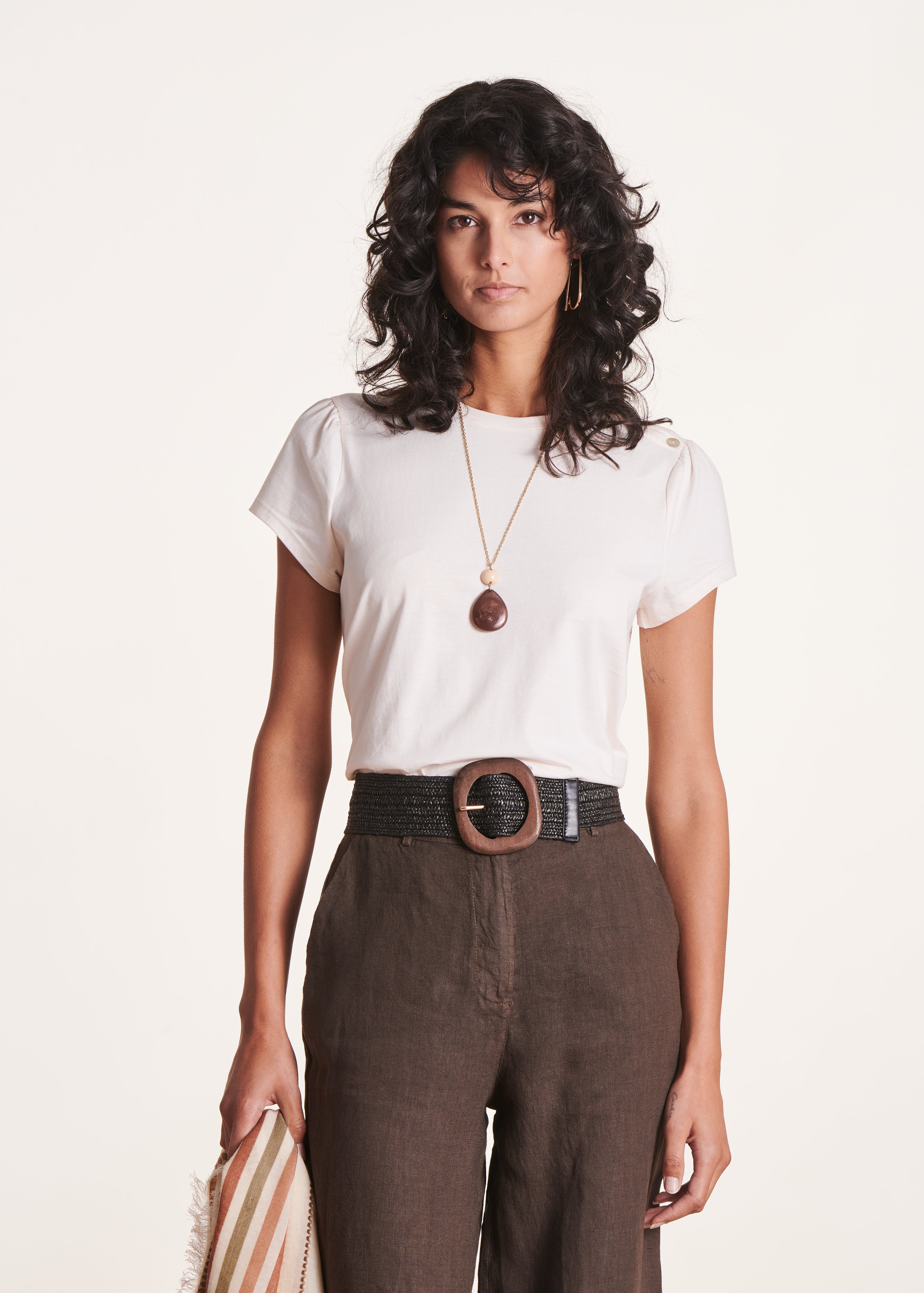 Beige short-sleeve T-shirt in organic cotton