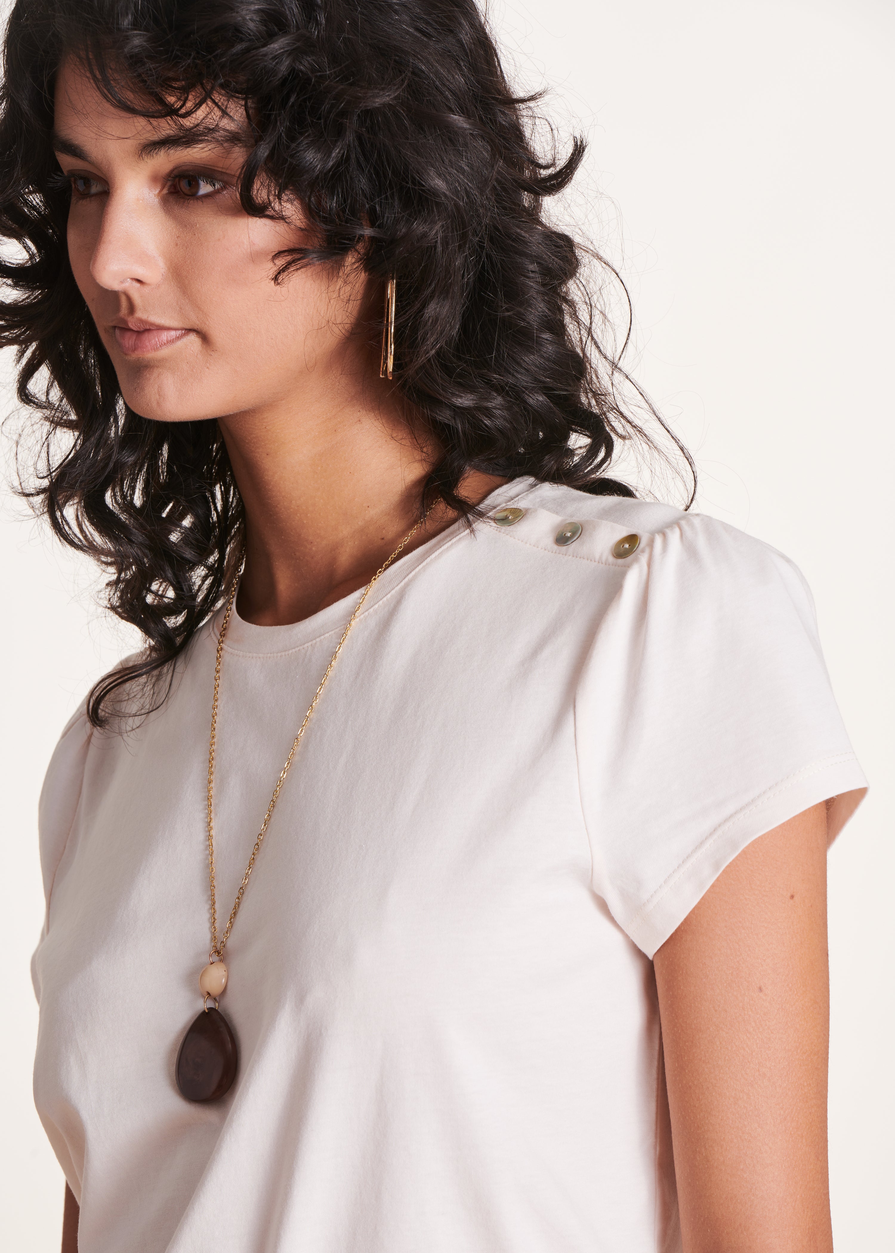 Beige short-sleeve T-shirt in organic cotton