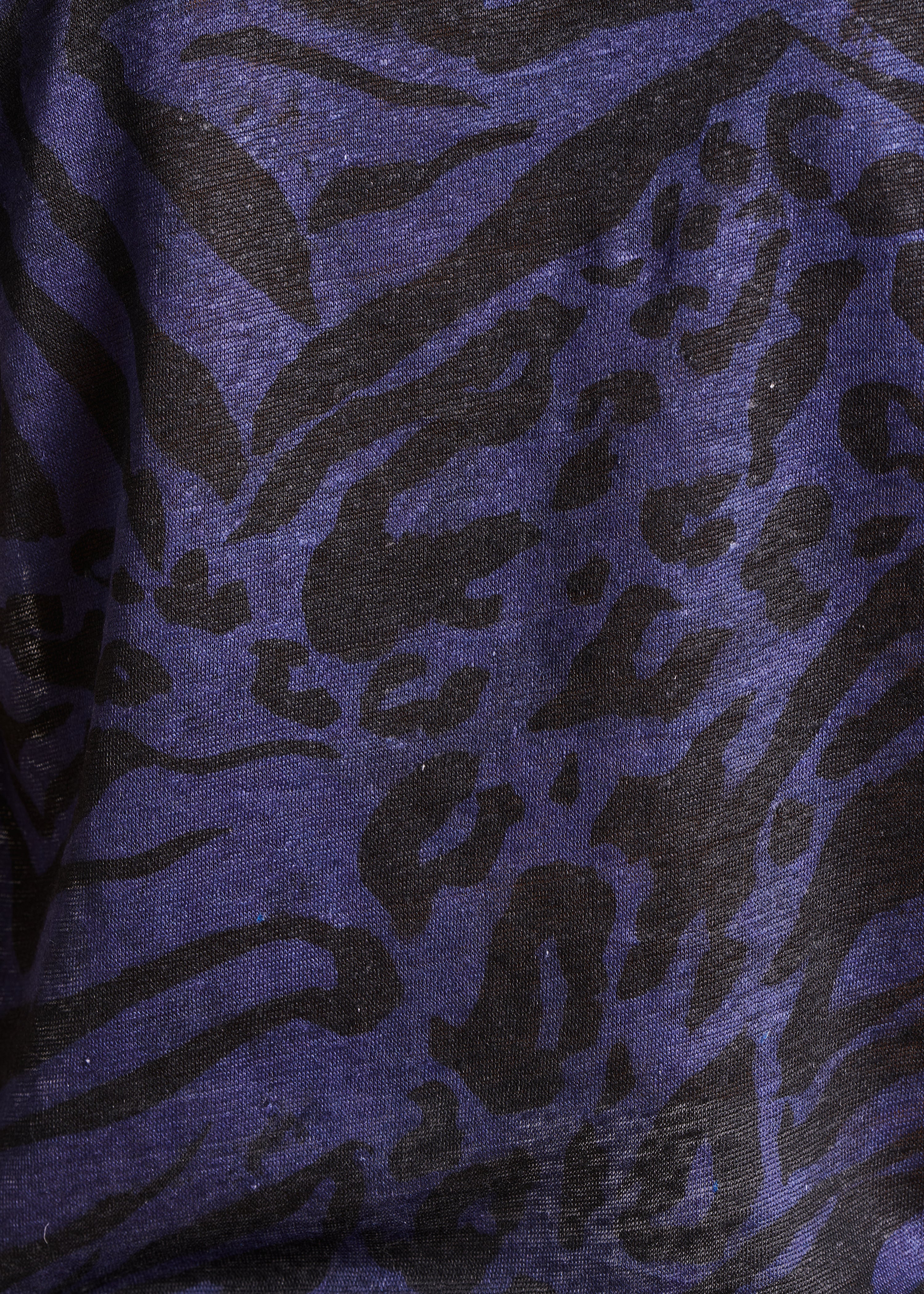 Blaues T-Shirt aus Leinenjersey mit Animalprint