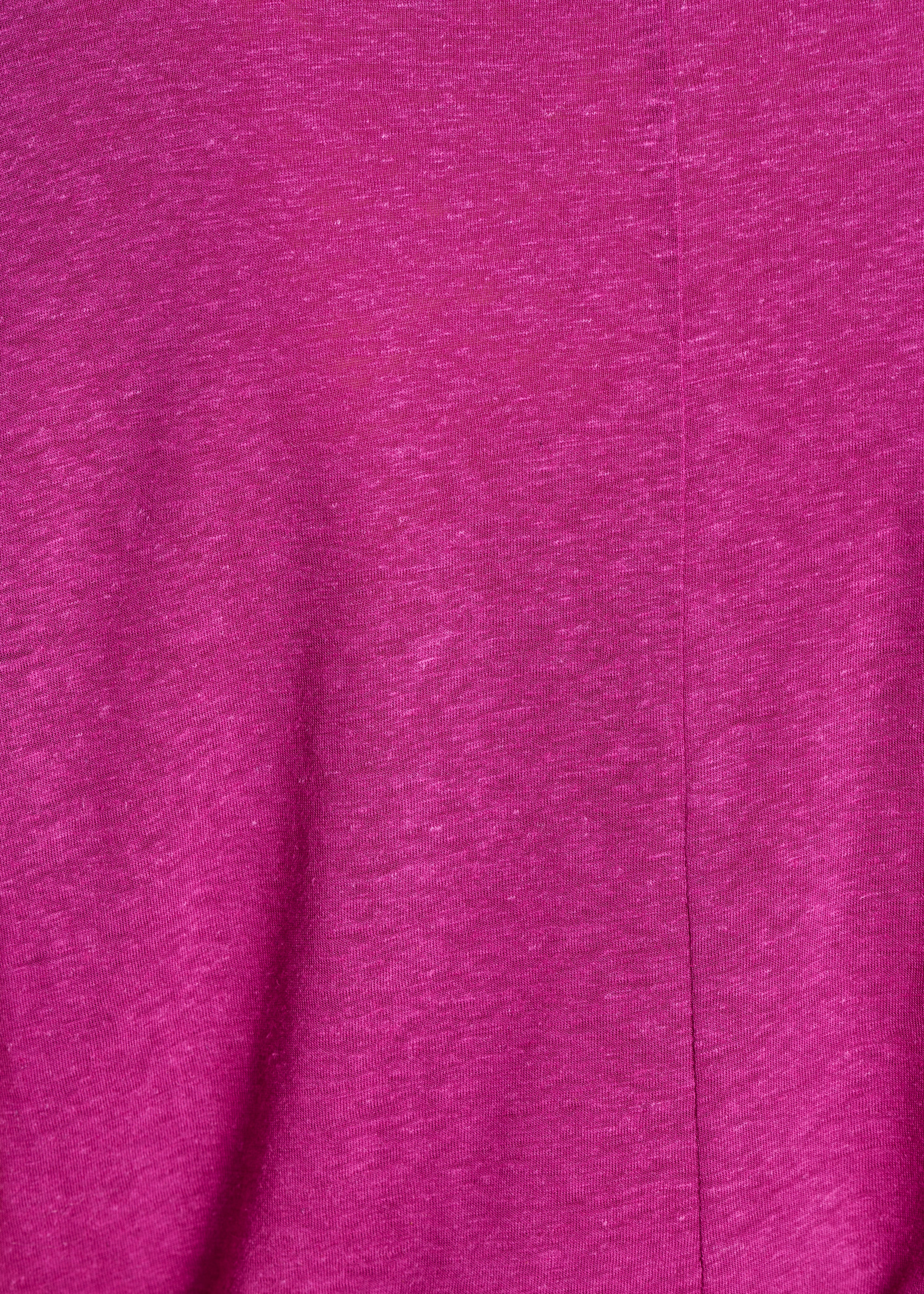 Fuchsia pink straight T-shirt in lyocell and linen with a round neckline