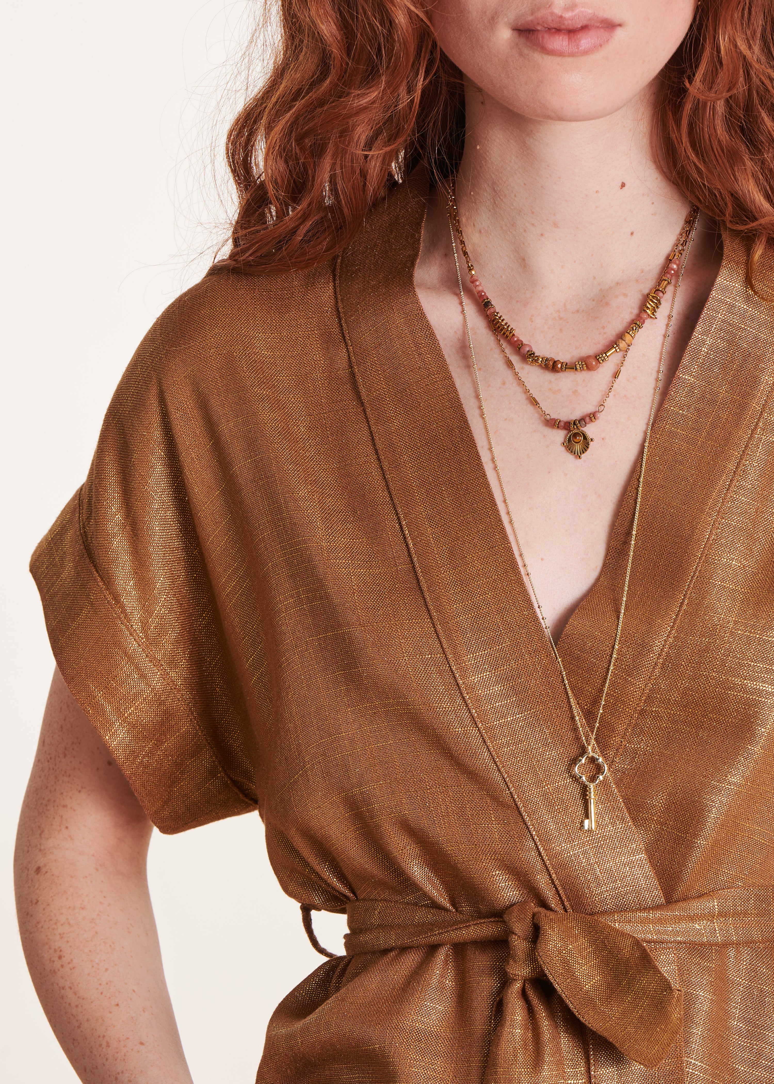 Veste kimono bronze en lin foiled