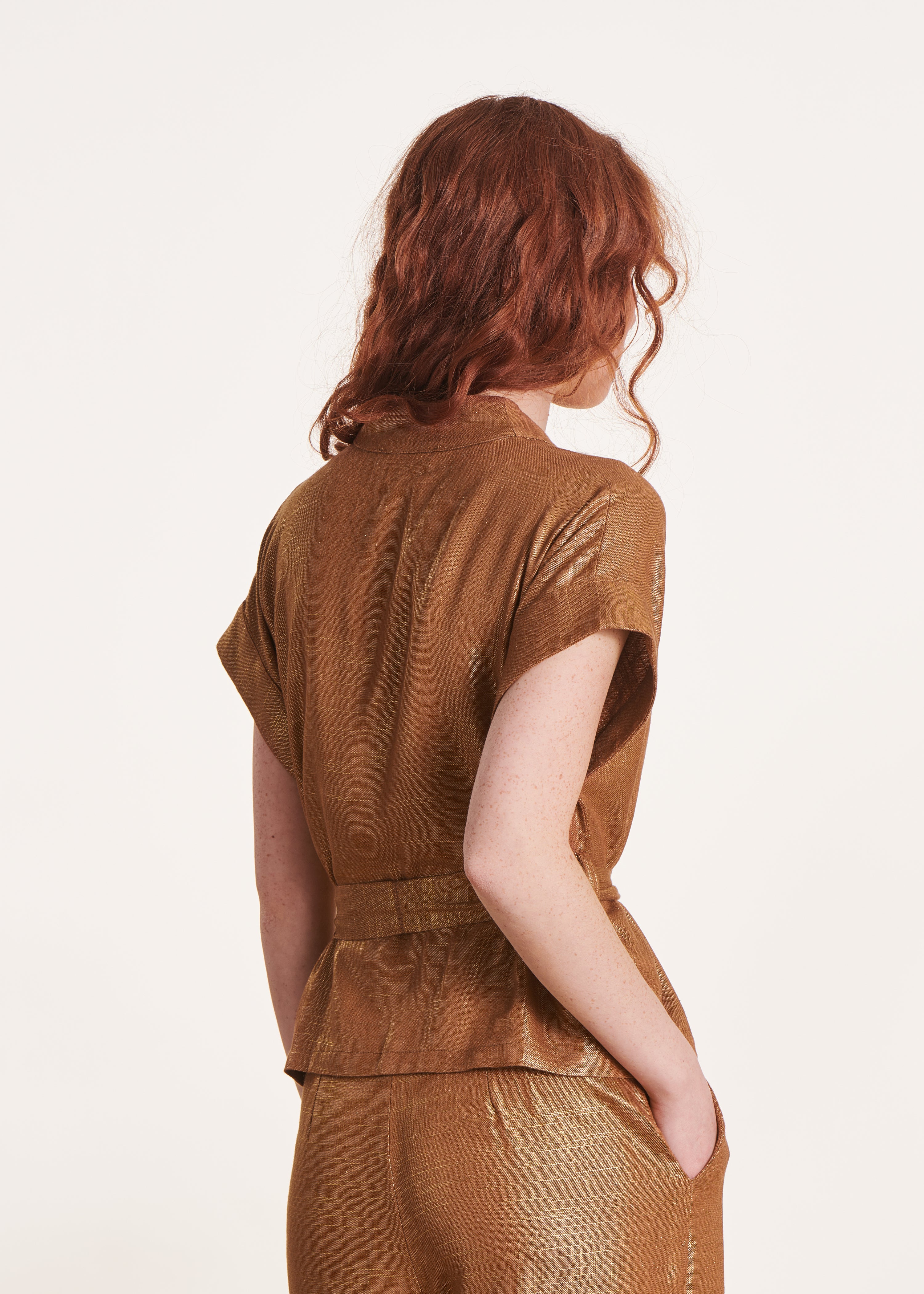 Veste kimono bronze en lin foiled