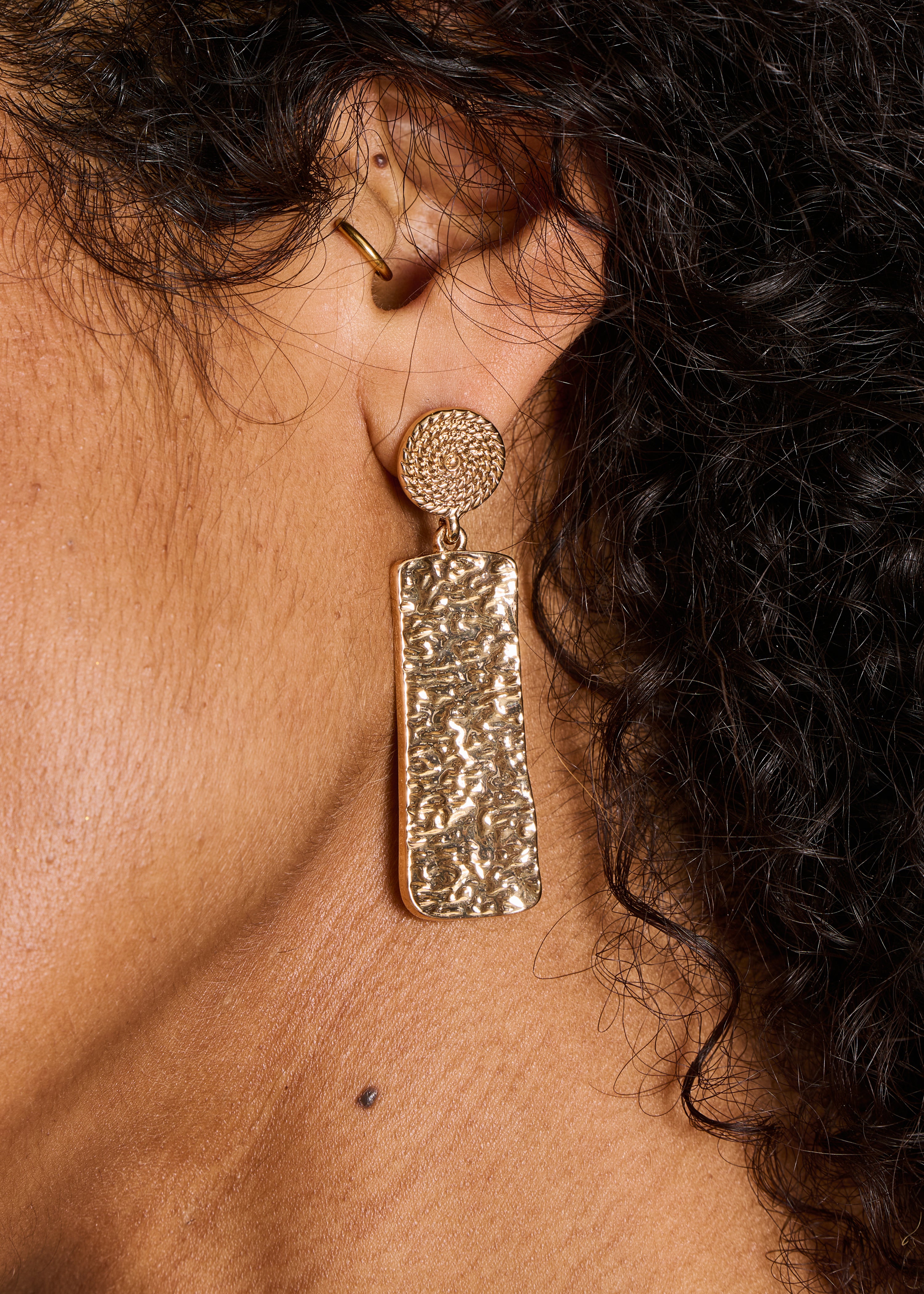 Rectangular Gold-Tone Drop Earrings