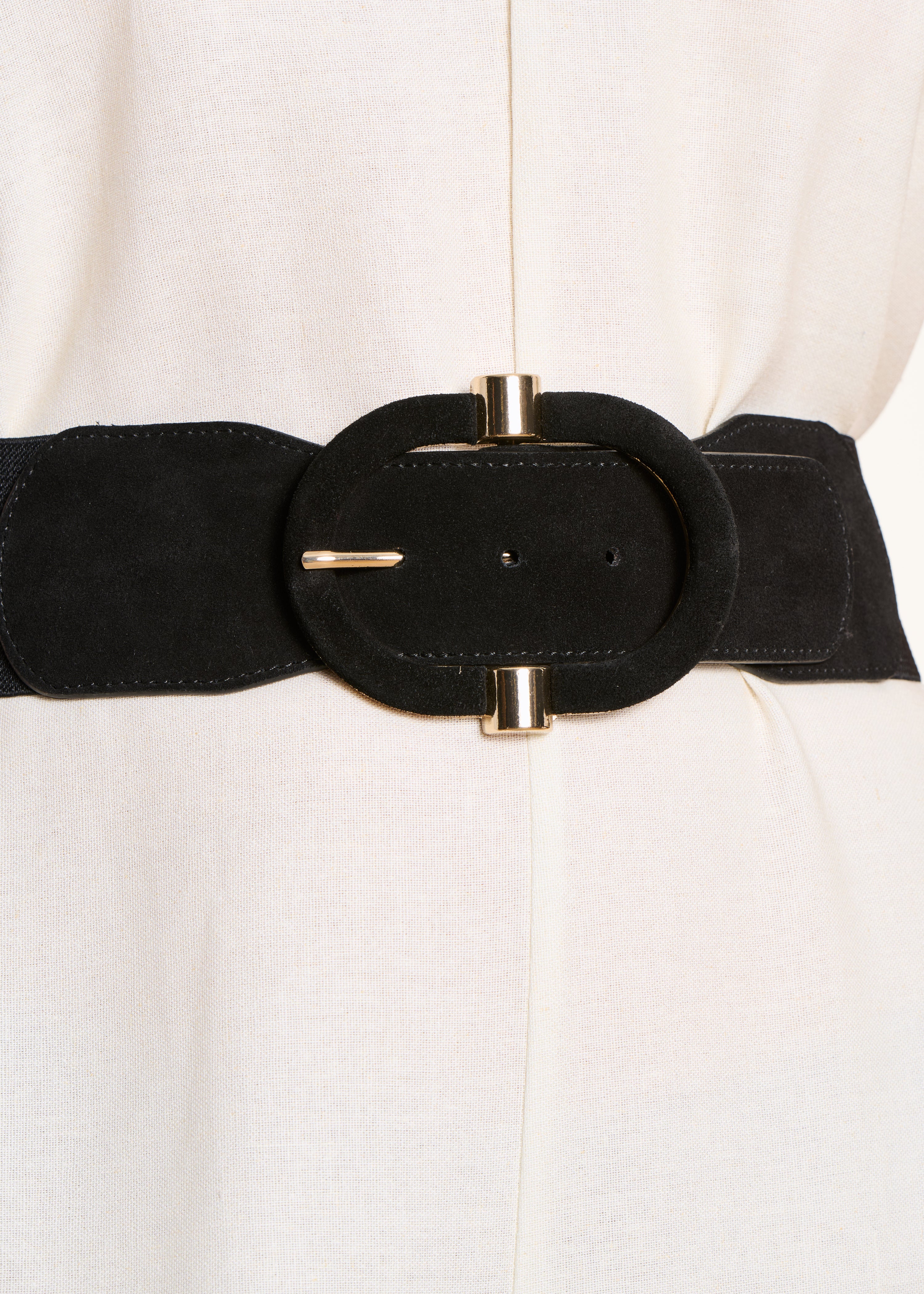 Ceinture large élastiquée noire boucle ovale