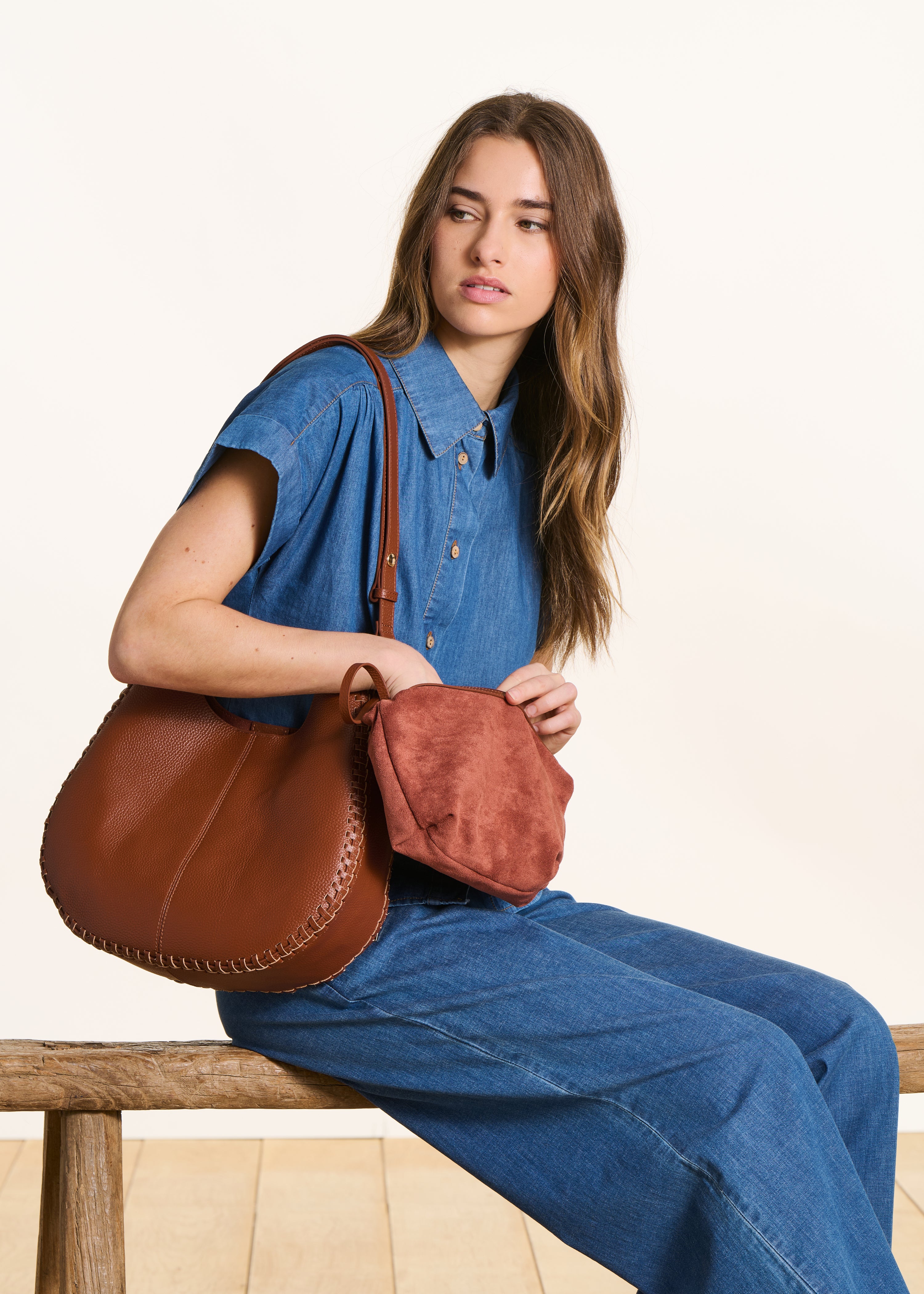 Sac hobo en cuir grainé camel