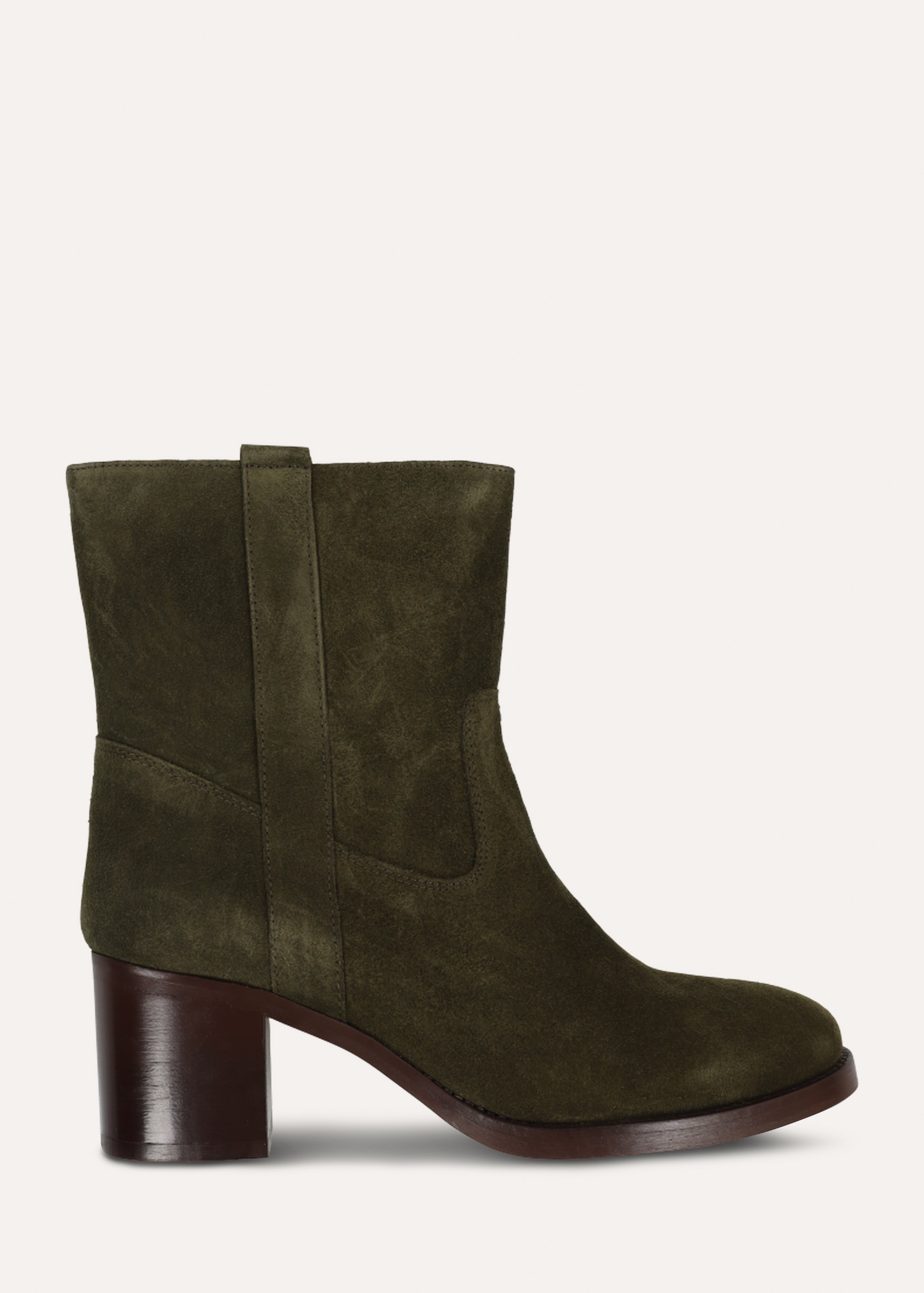 Bottines à talons en croûte de cuir kaki