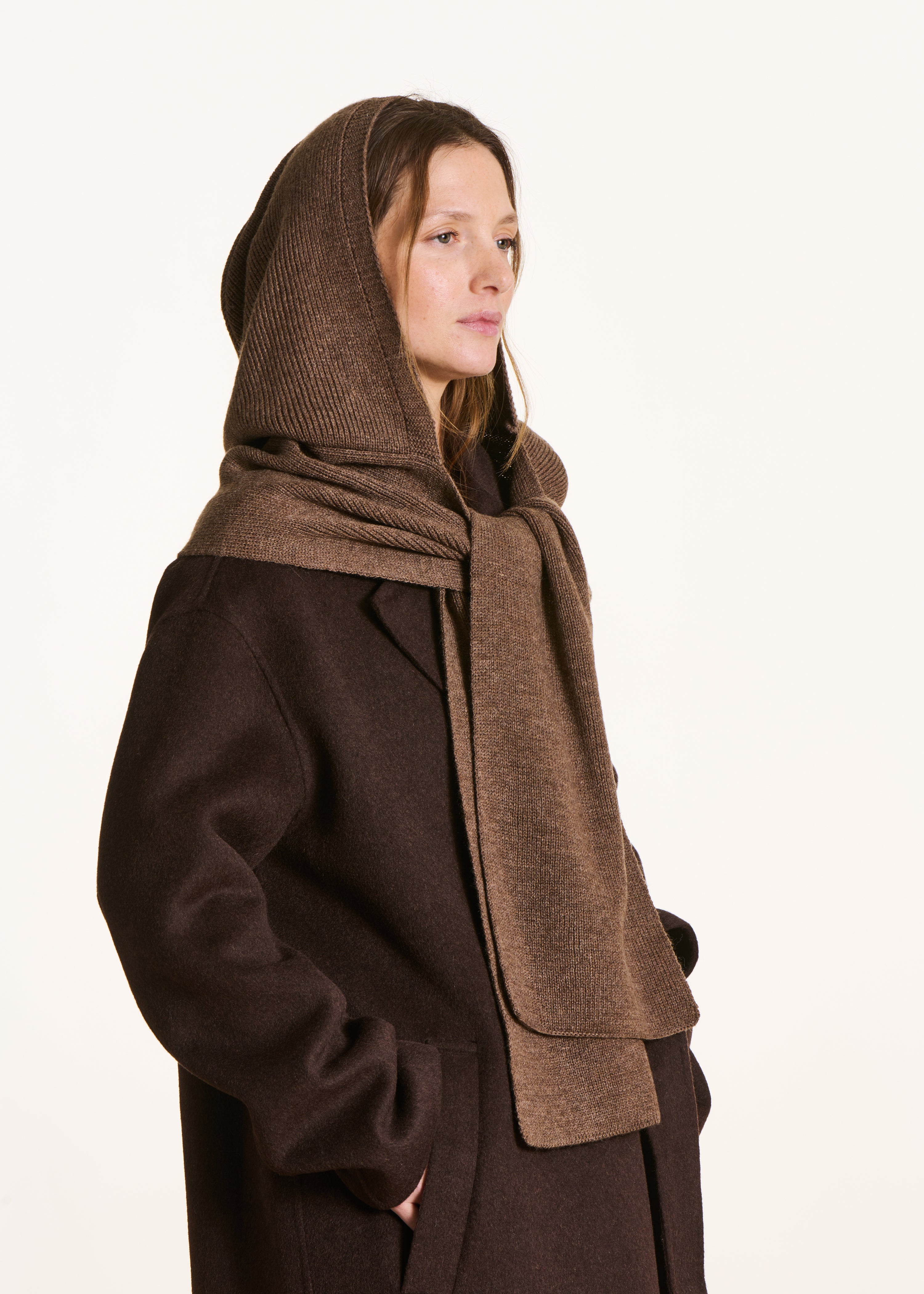 Brown hooded scarf