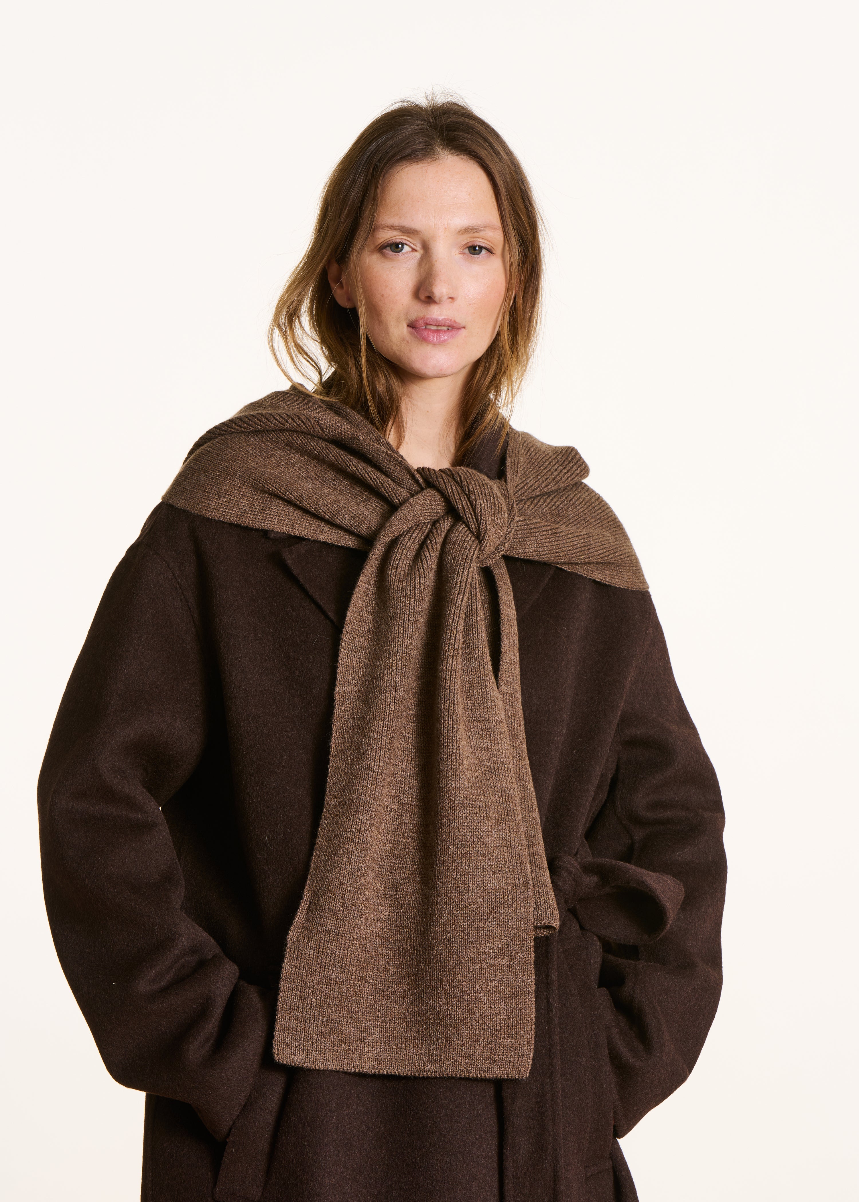 Brown hooded scarf