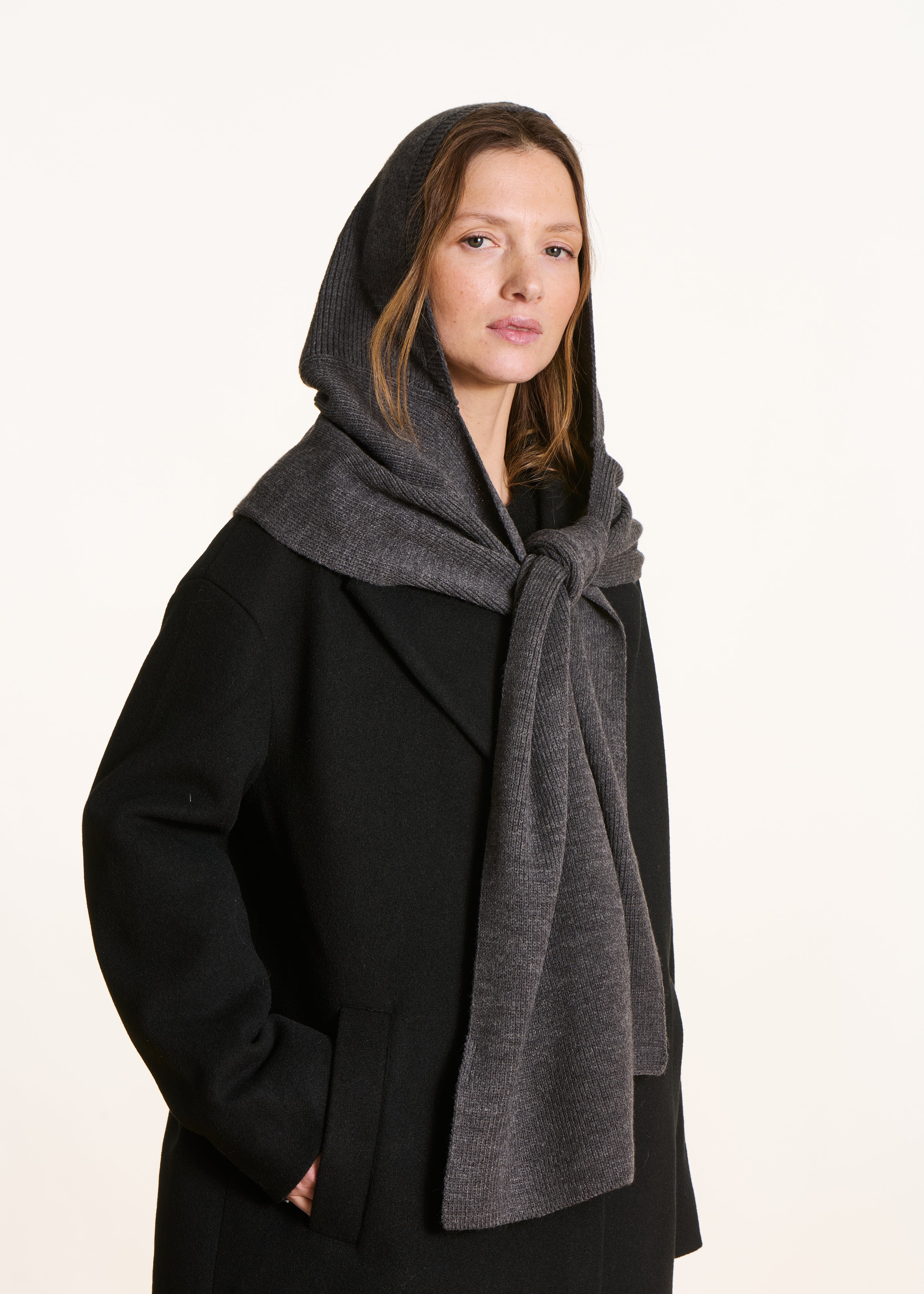 Grey hooded scarf