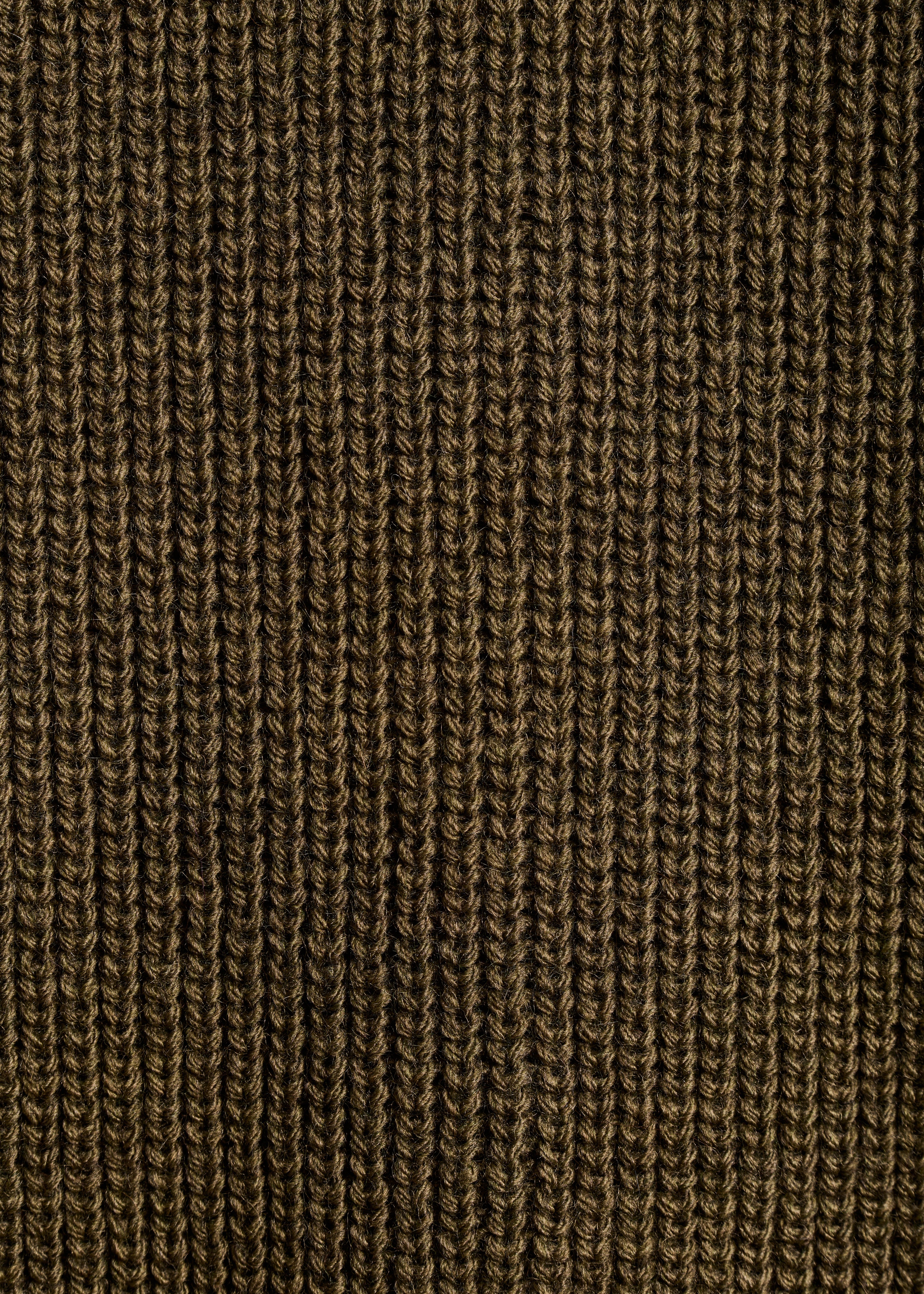 Loose-fitting short cardigan in khaki beaded rib knit