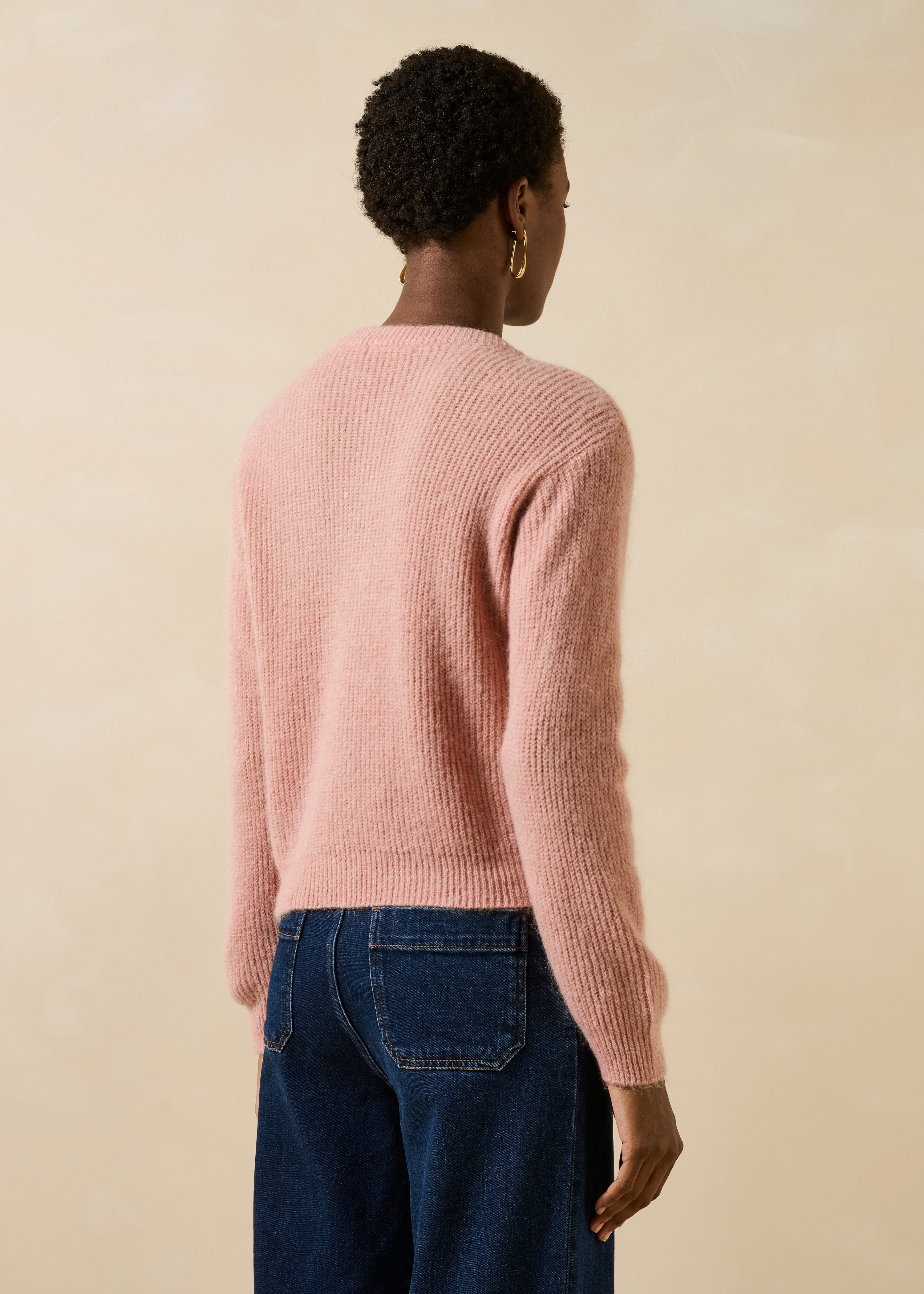 Gilet rosa pallido maniche lunghe collo tondo