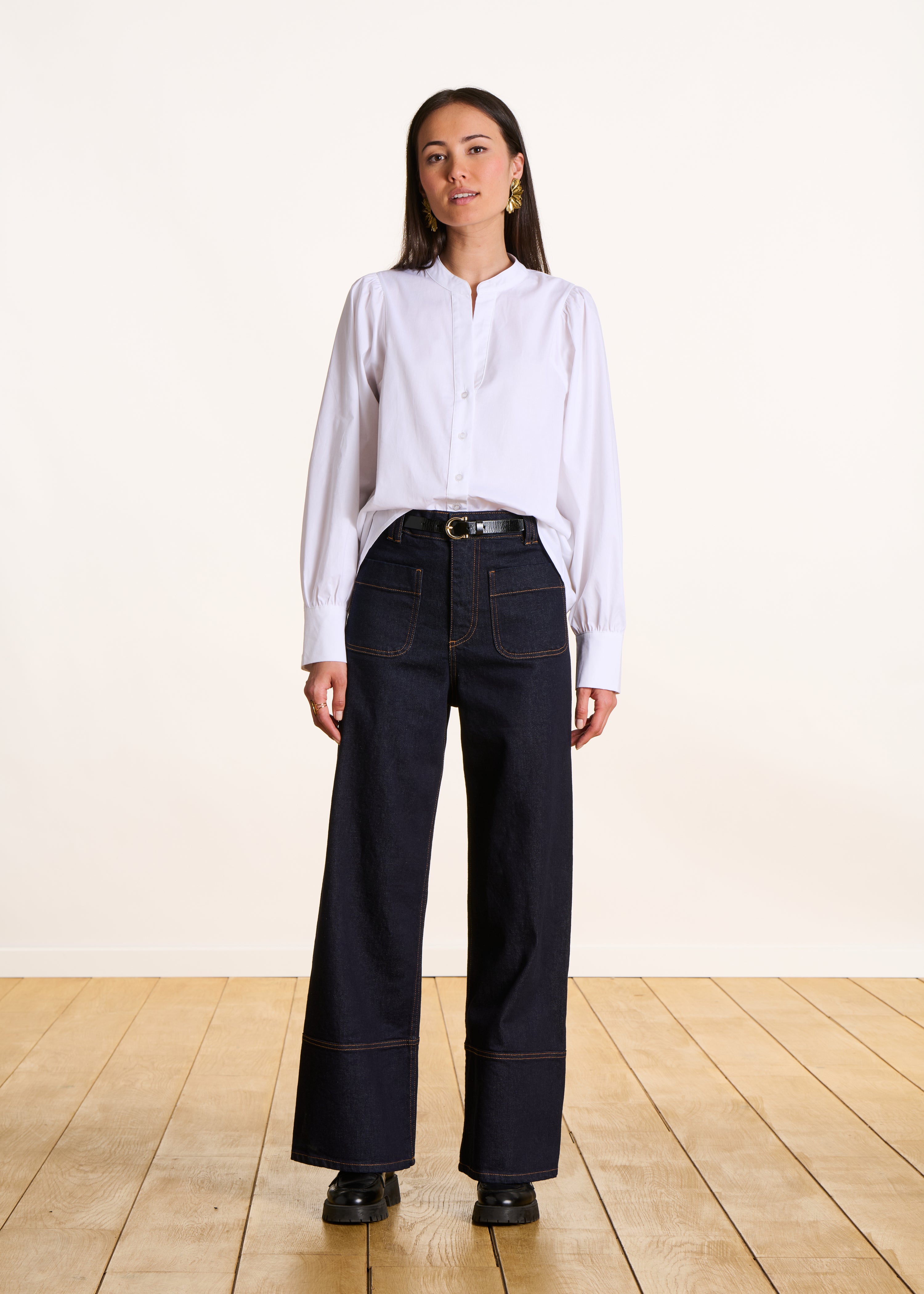 Raw denim straight high-waisted jeans in organic cotton