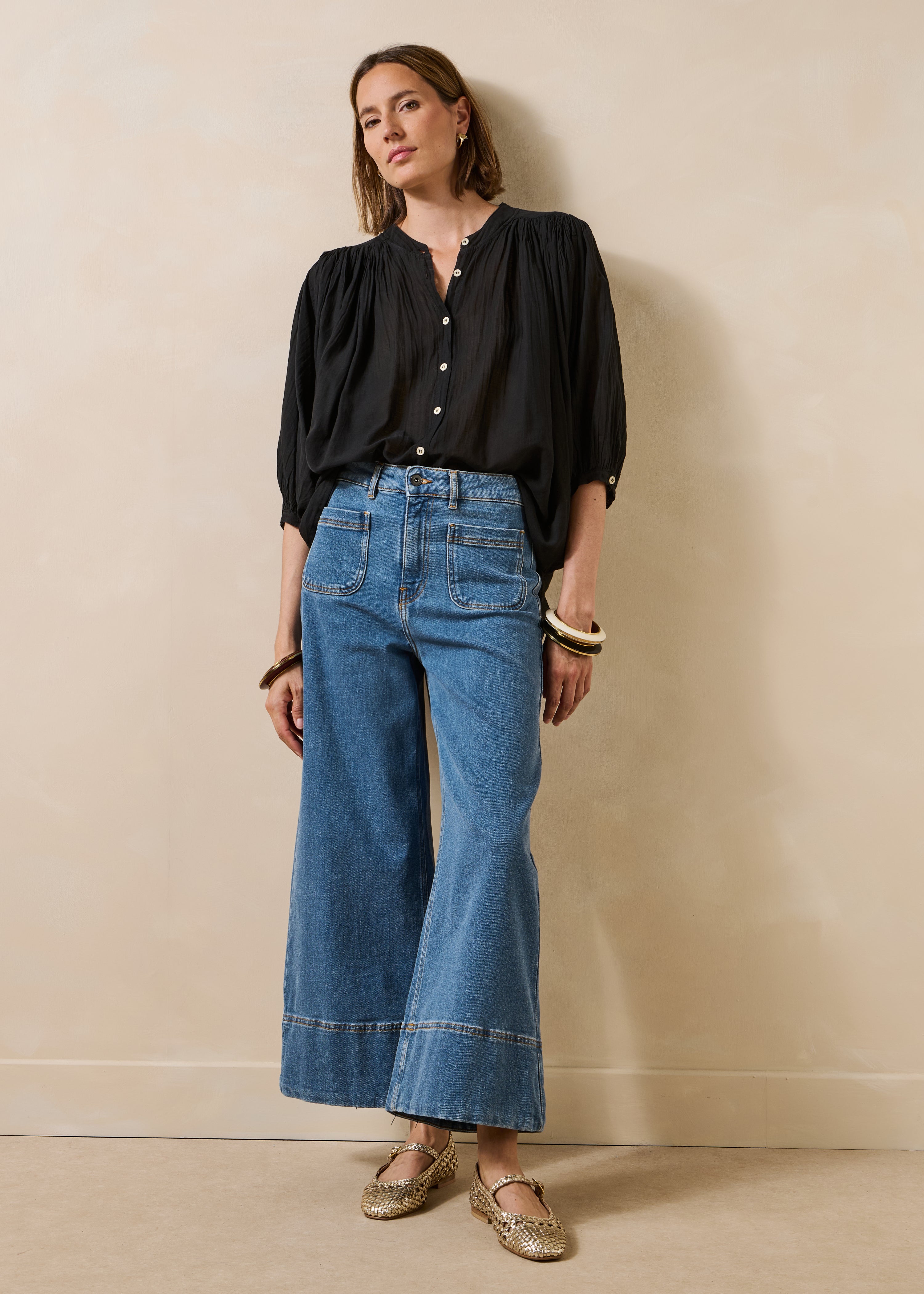 Jean large bleu clair en coton biologique