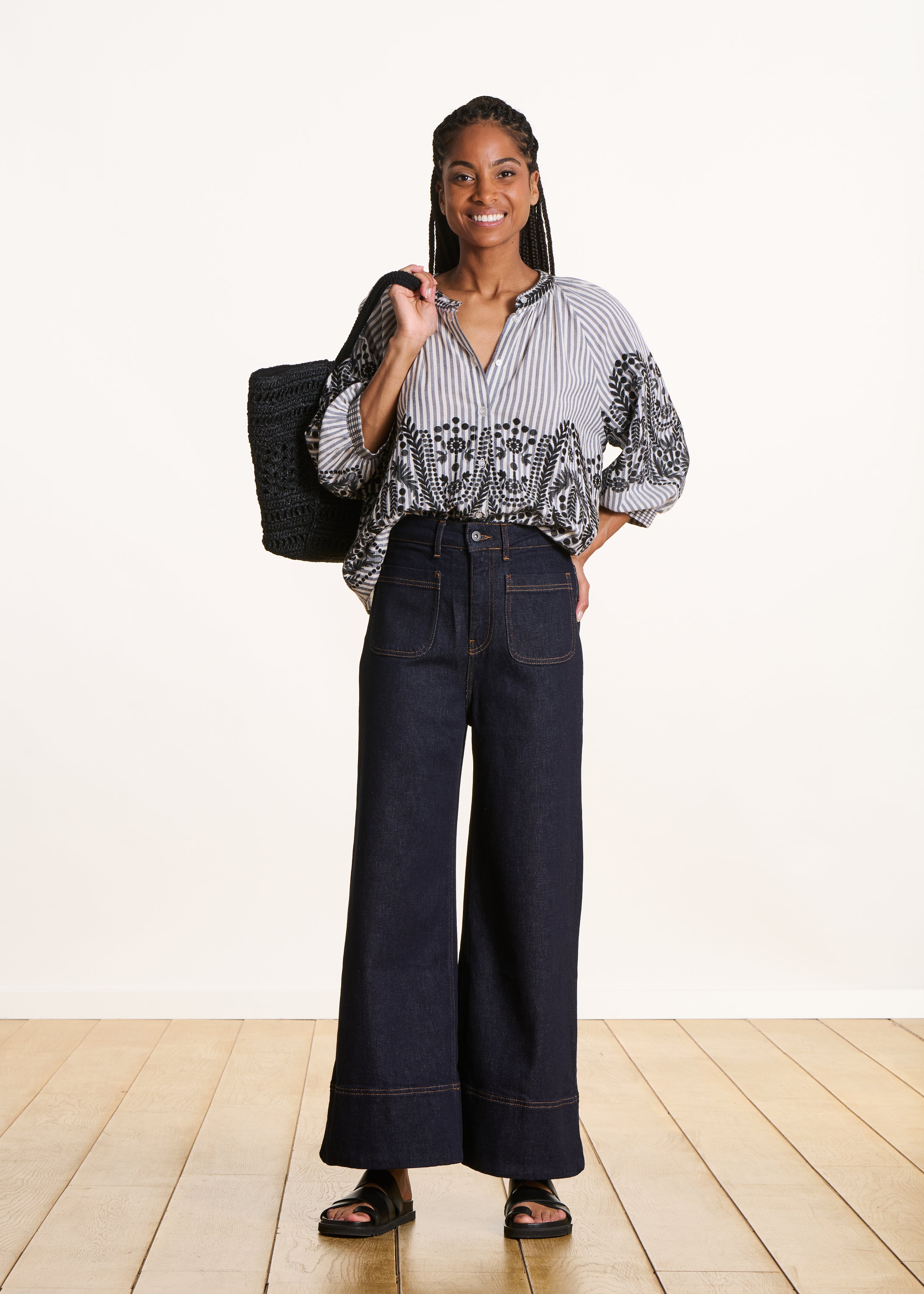 Wide raw jeans in organic cotton