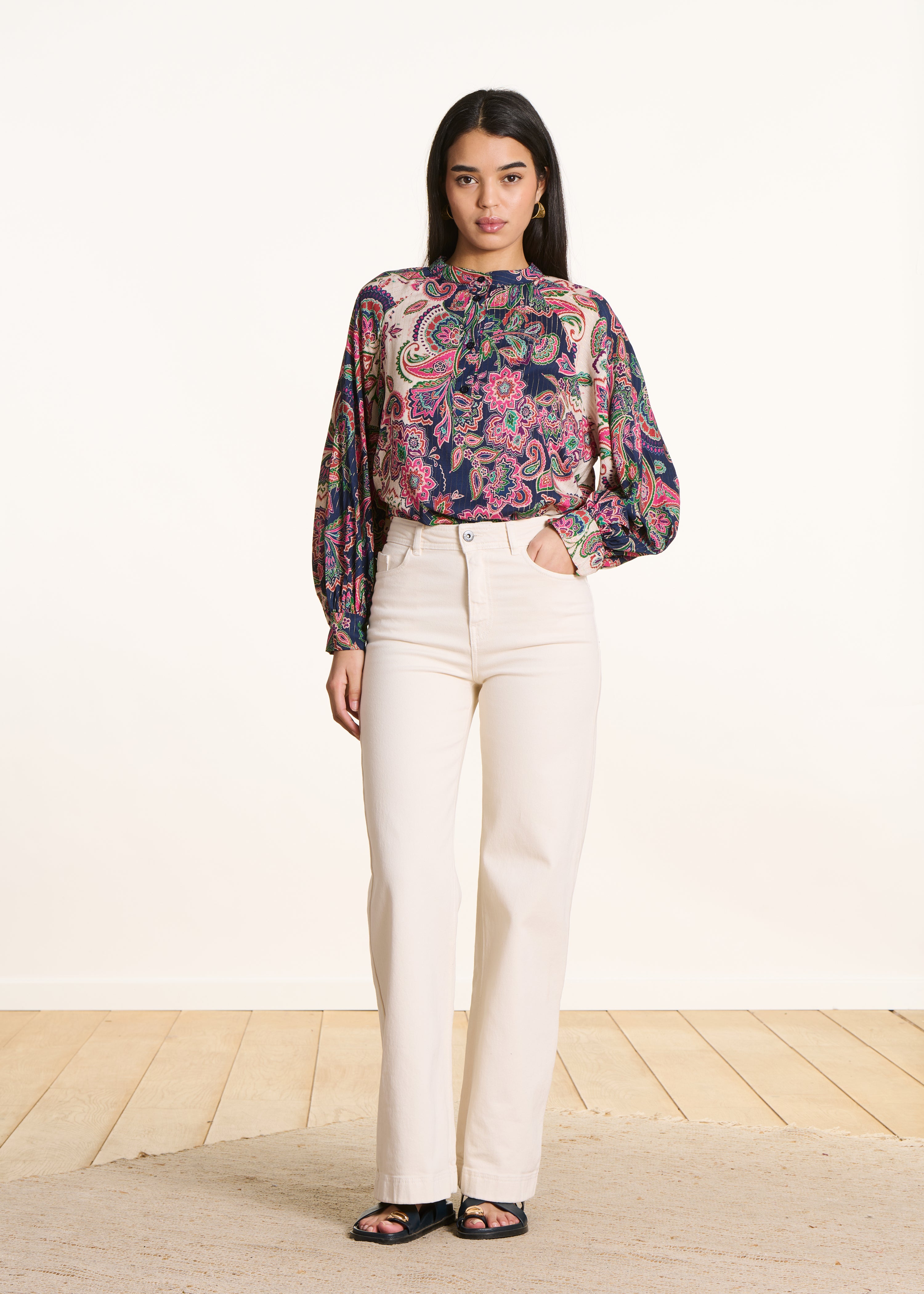 Ecru wide-leg jeans in organic cotton