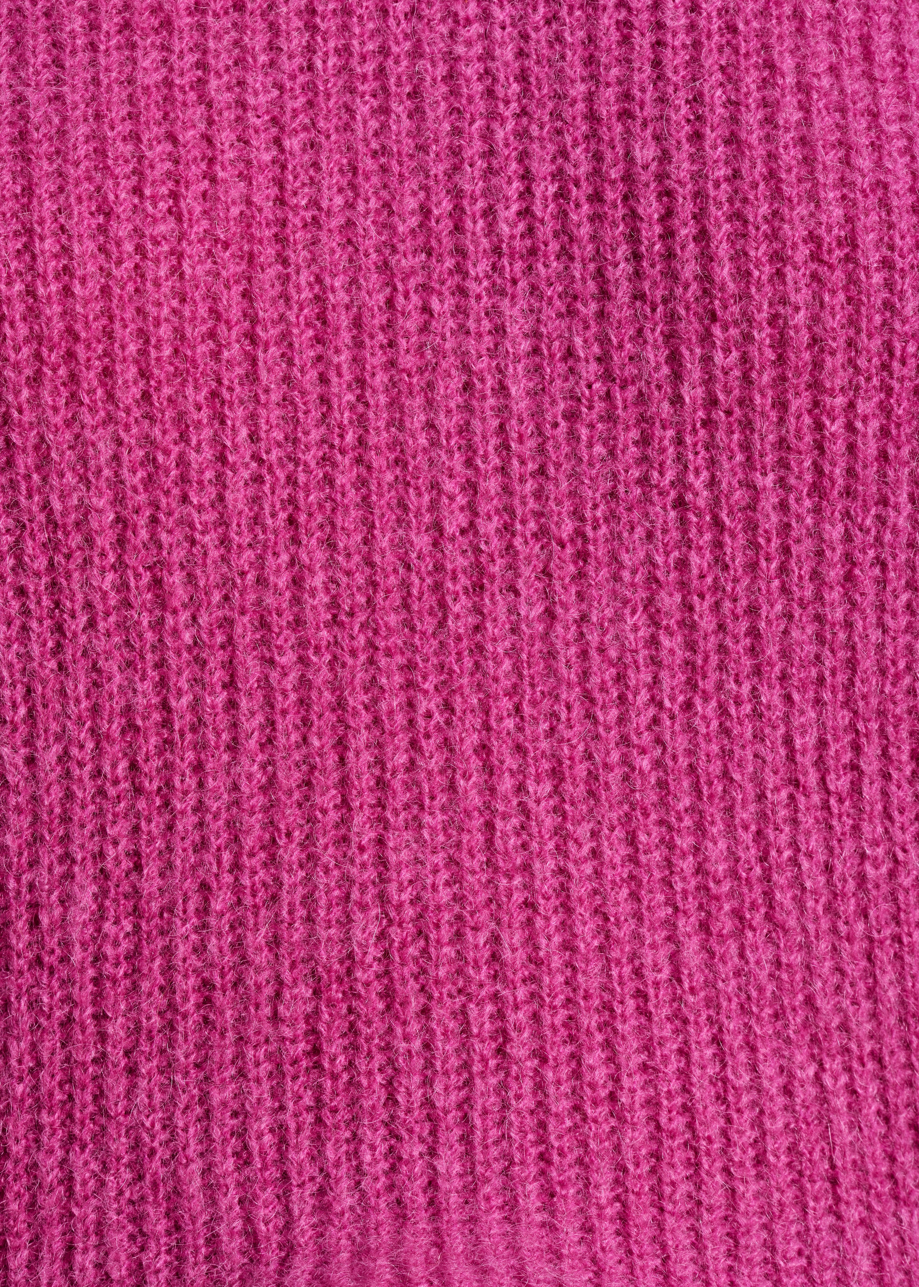 Fuchsia pink long sleeve round neck ribbed knit sweater