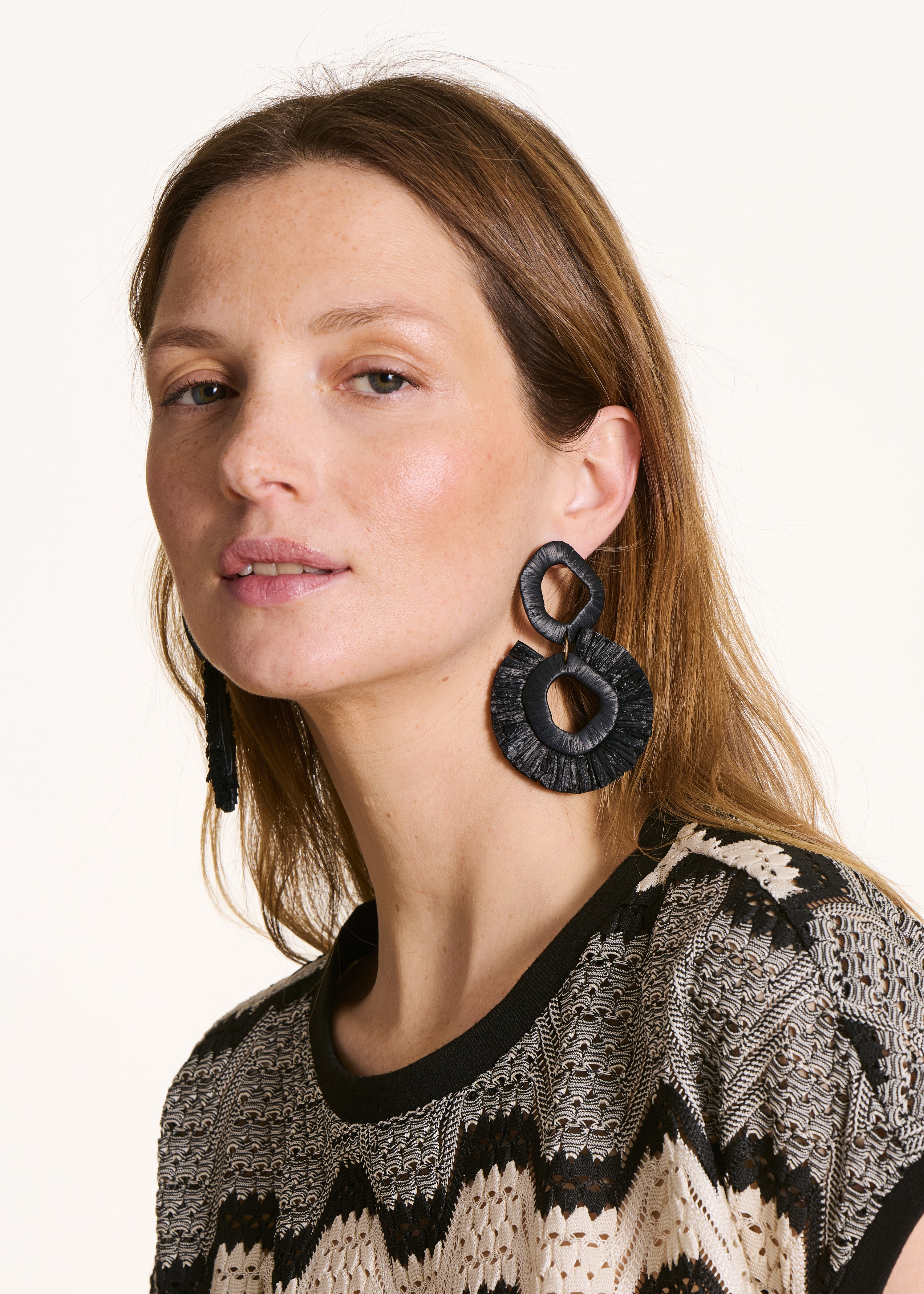 Black Raffia Effect Drop Earrings