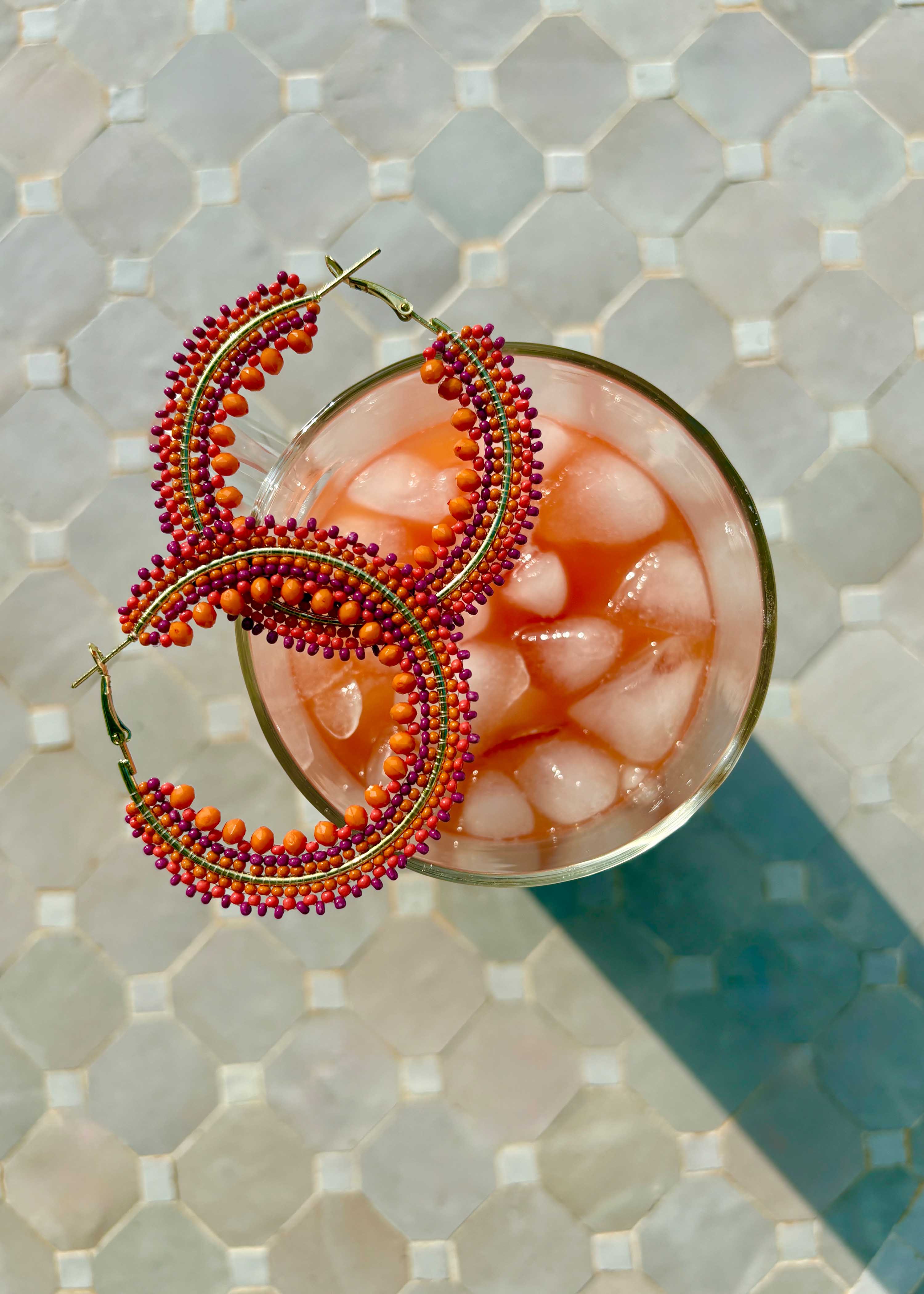 Orange pearl hoop earrings