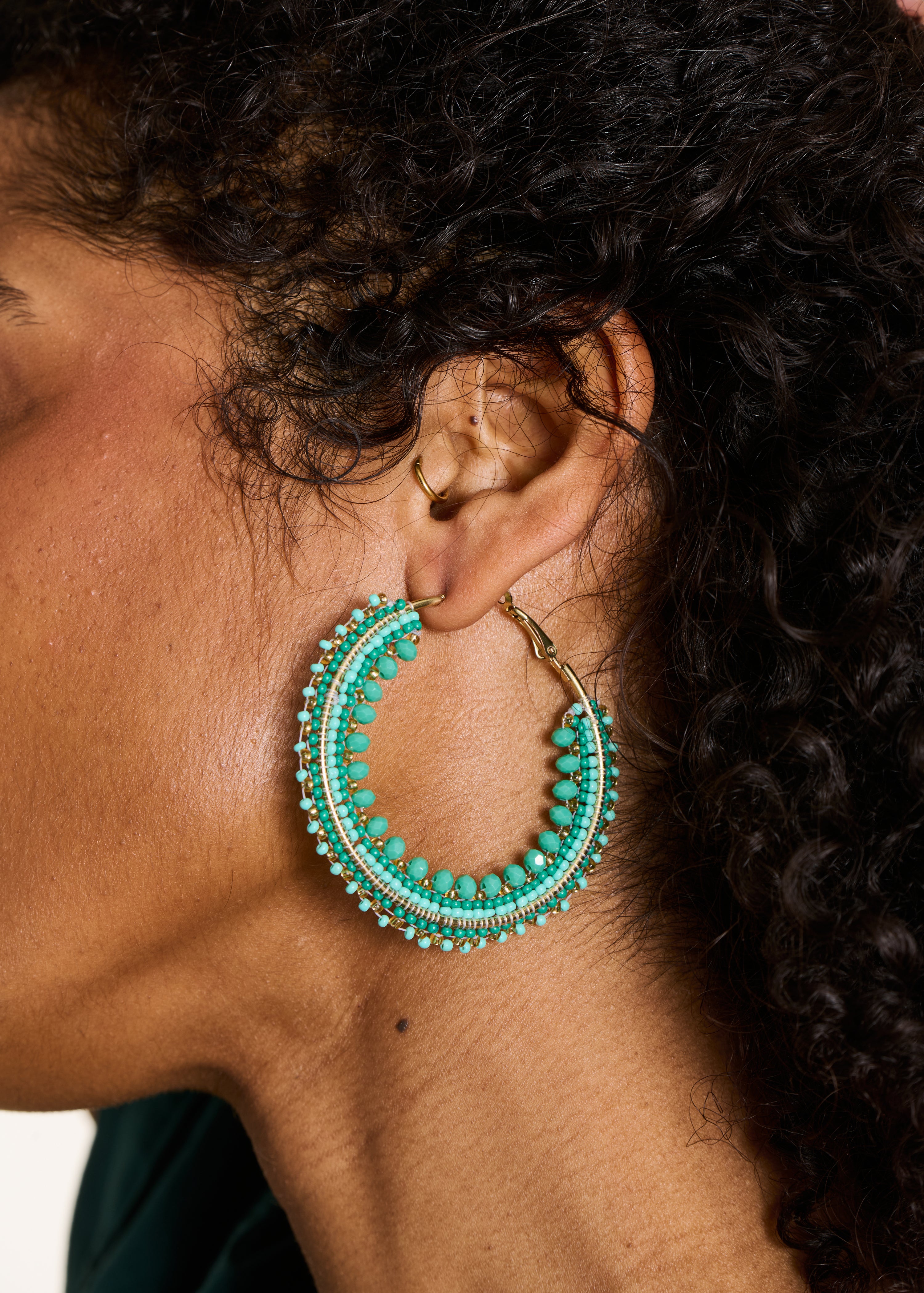 Turquoise Pearl Hoop Earrings