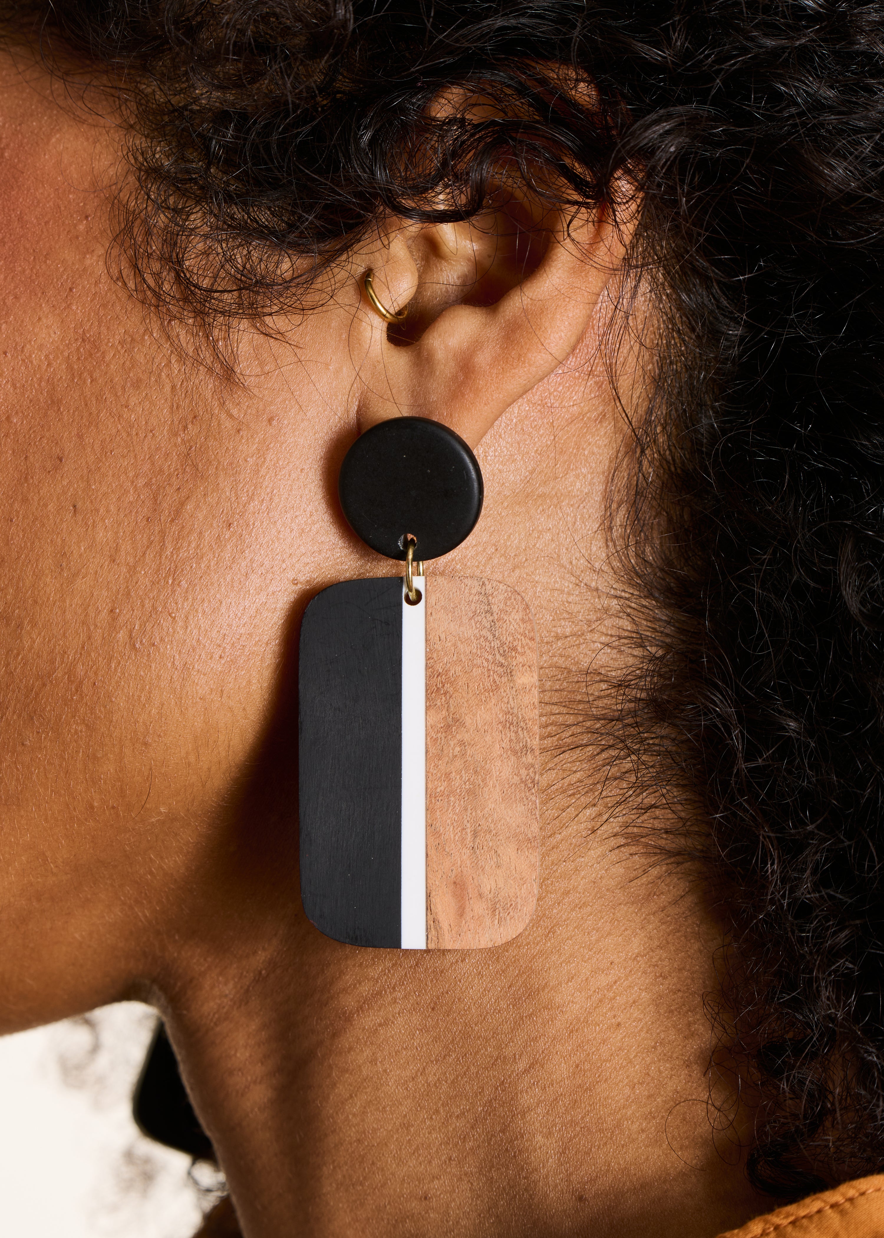 Wood and resin dangling earrings