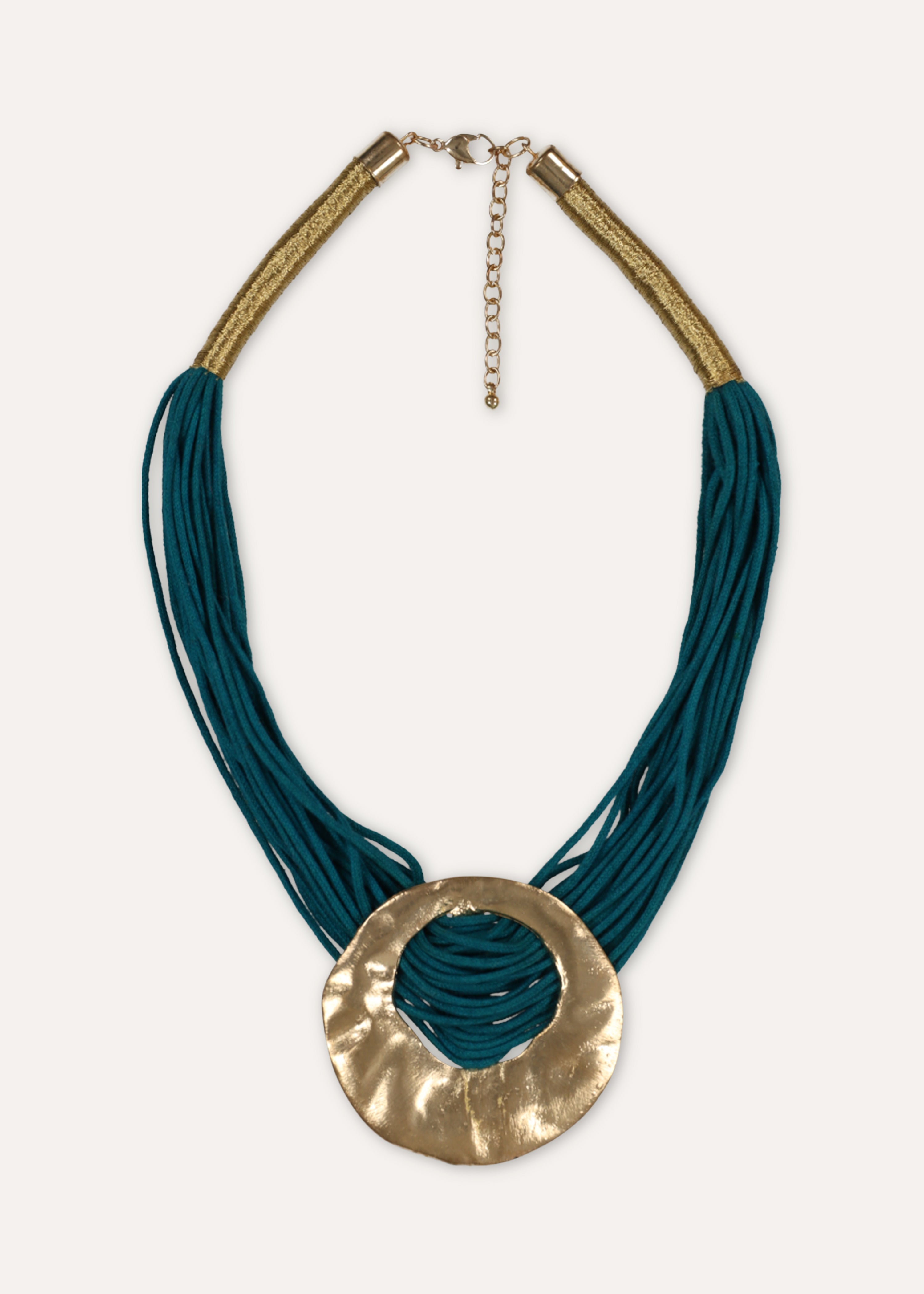 Collier en coton vert et métal