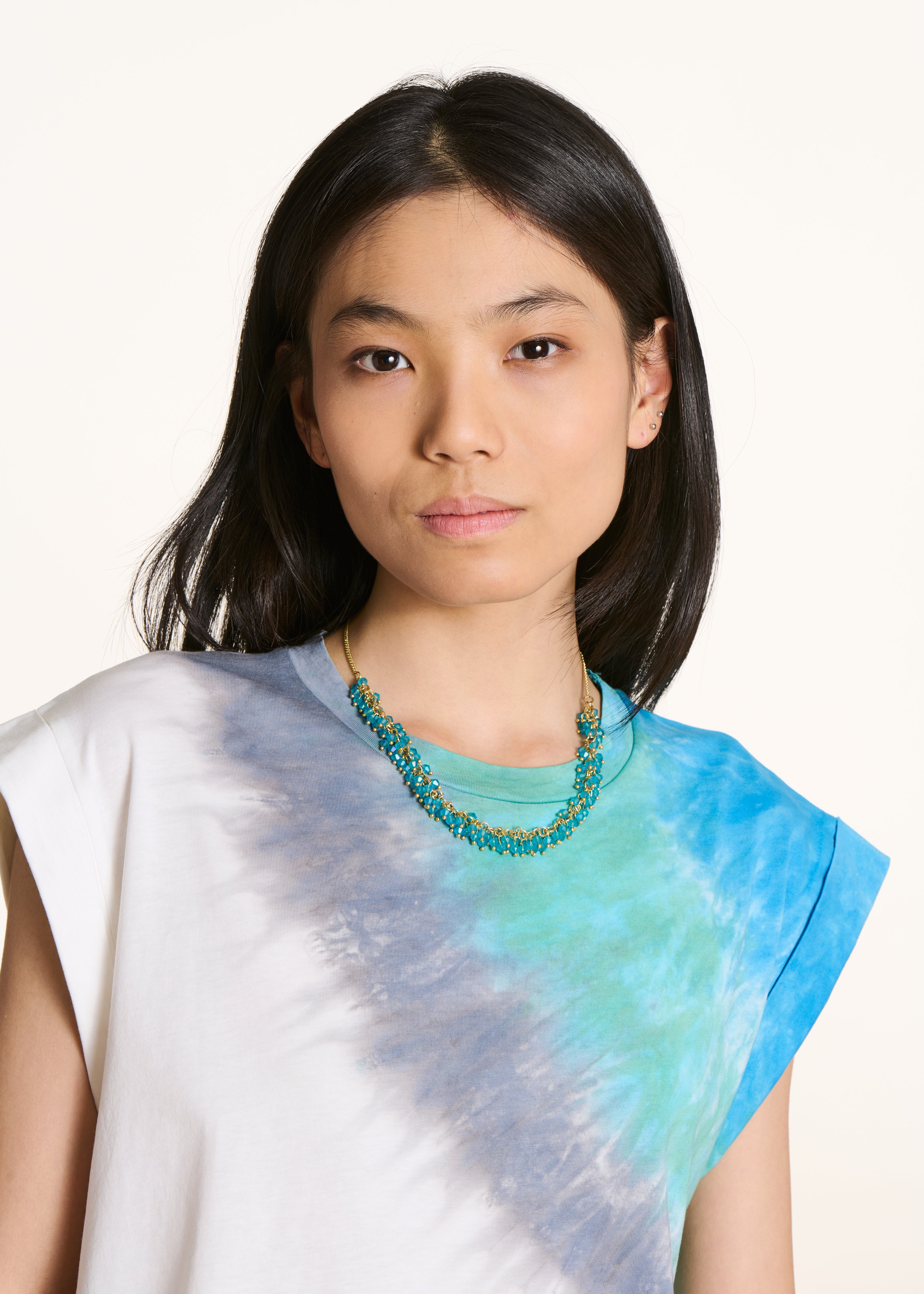 Blue Glass Bead Choker Necklace