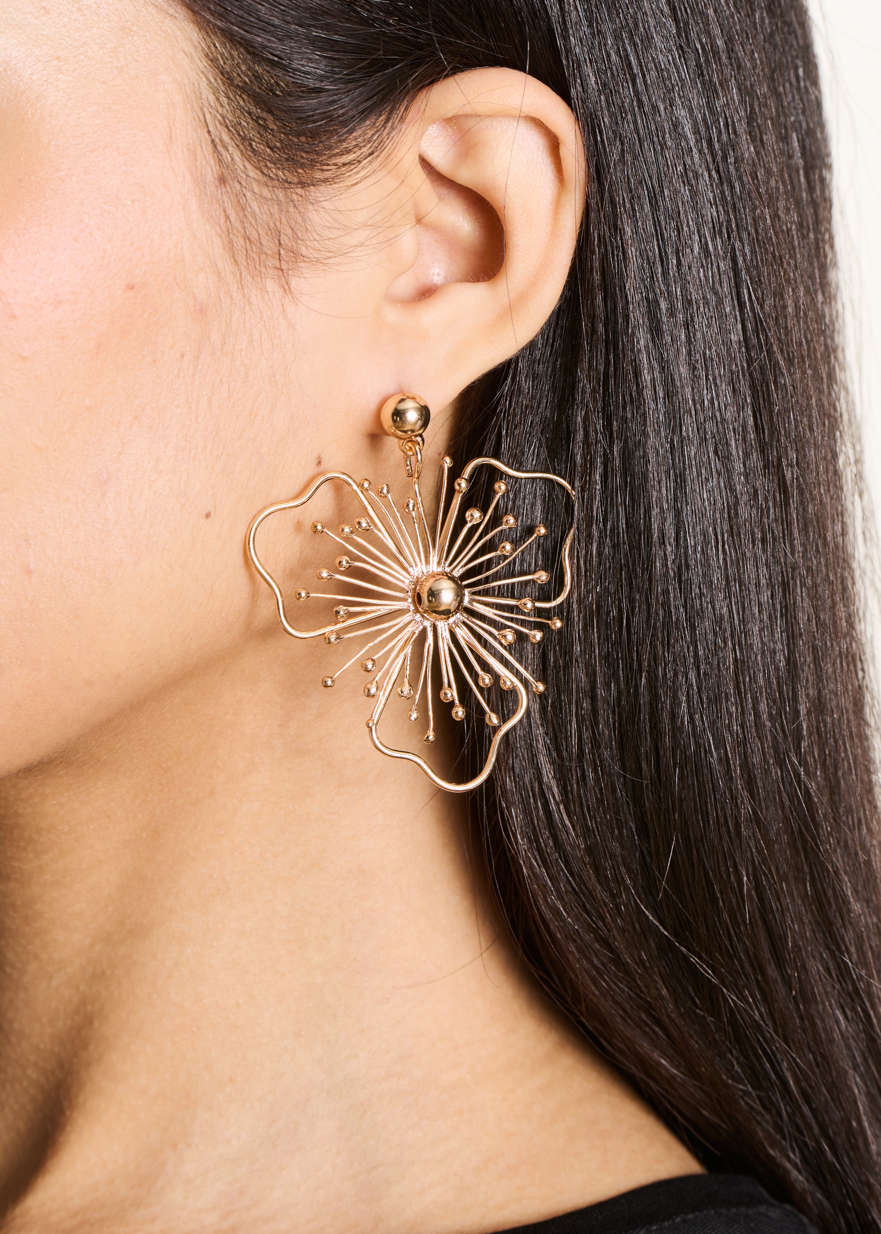 Golden Flower Drop Earrings