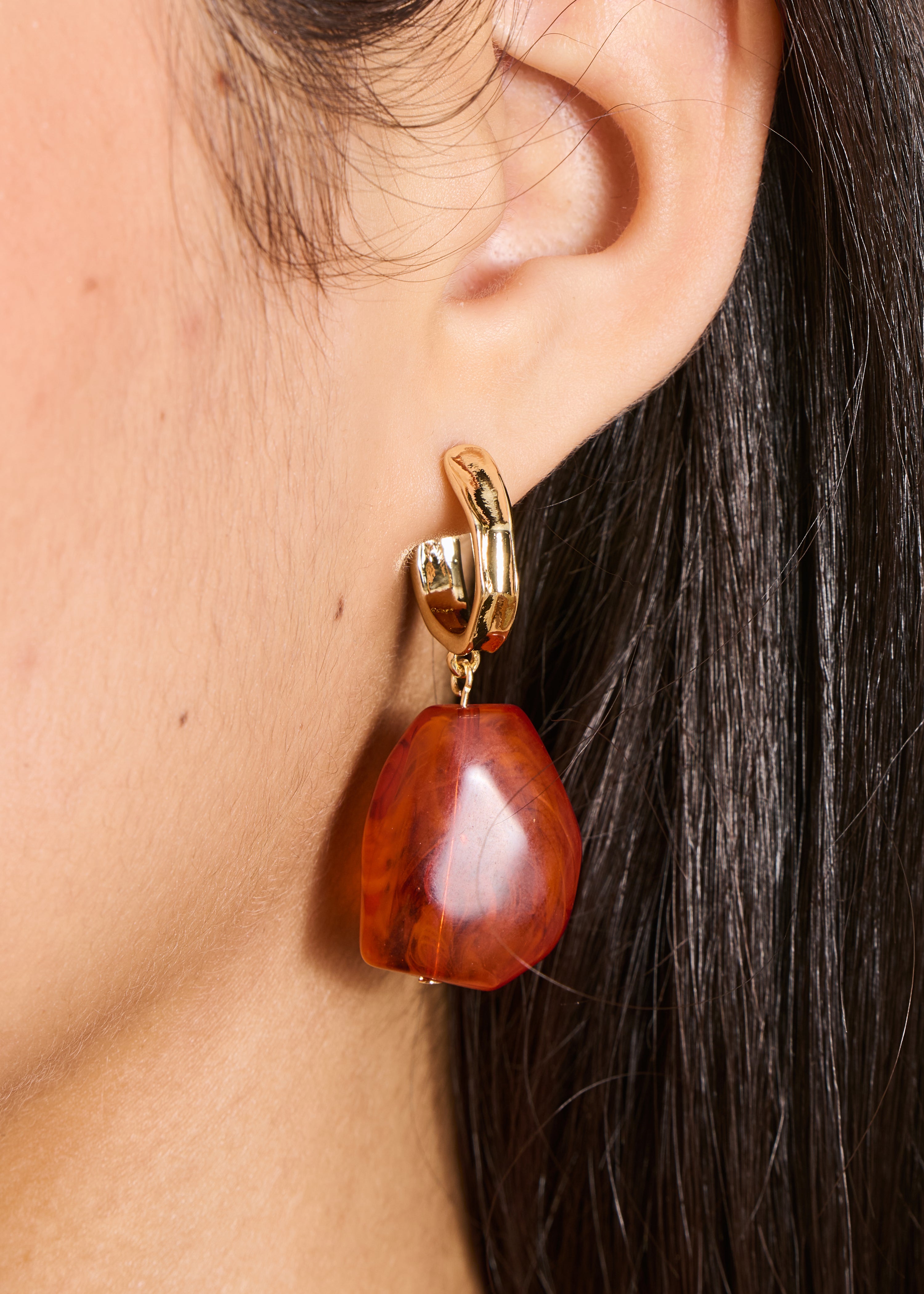 Gold and brown dangling earrings