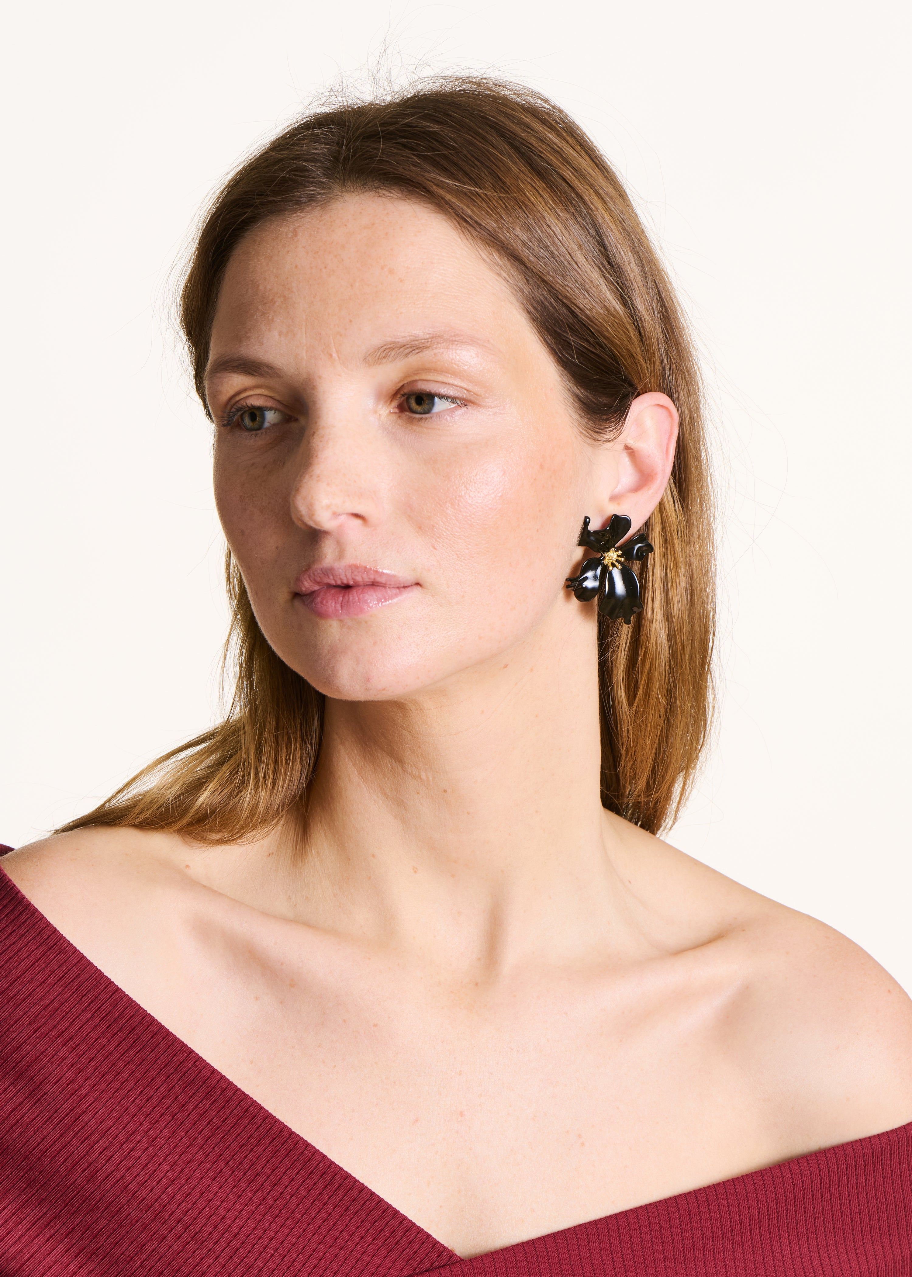 Black flower earrings