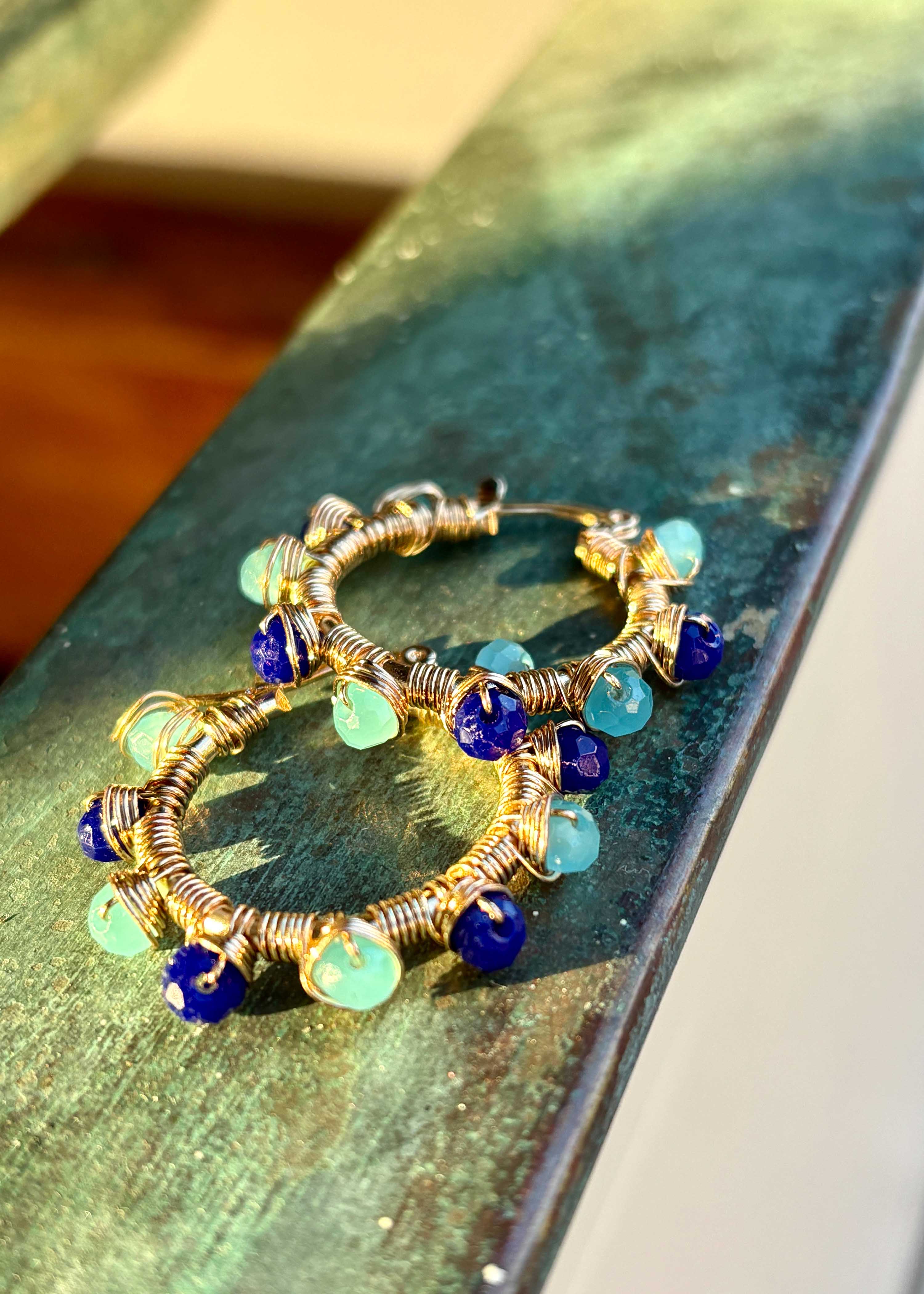 Blue Pearl Hoop Earrings