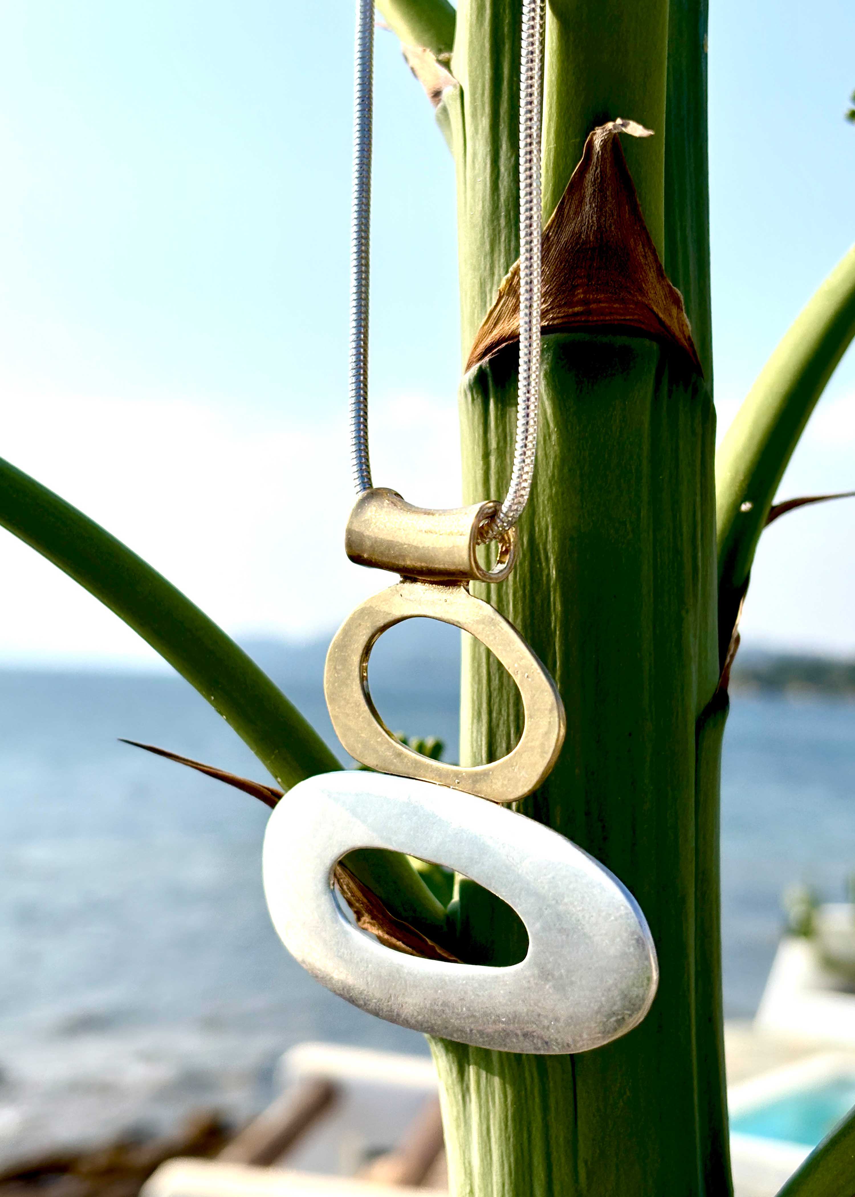 Gold and silver long necklace