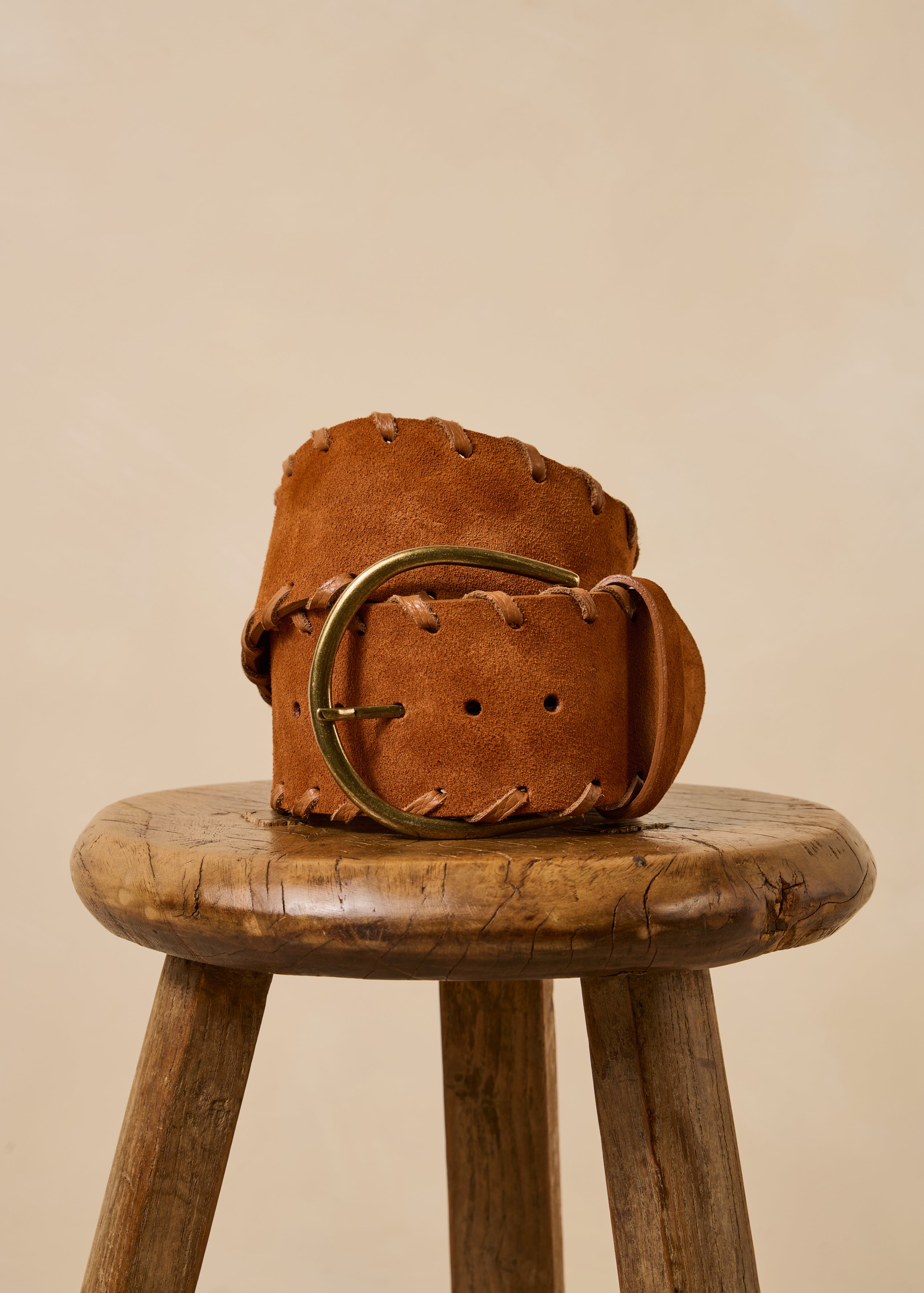 Ceinture large marron en cuir