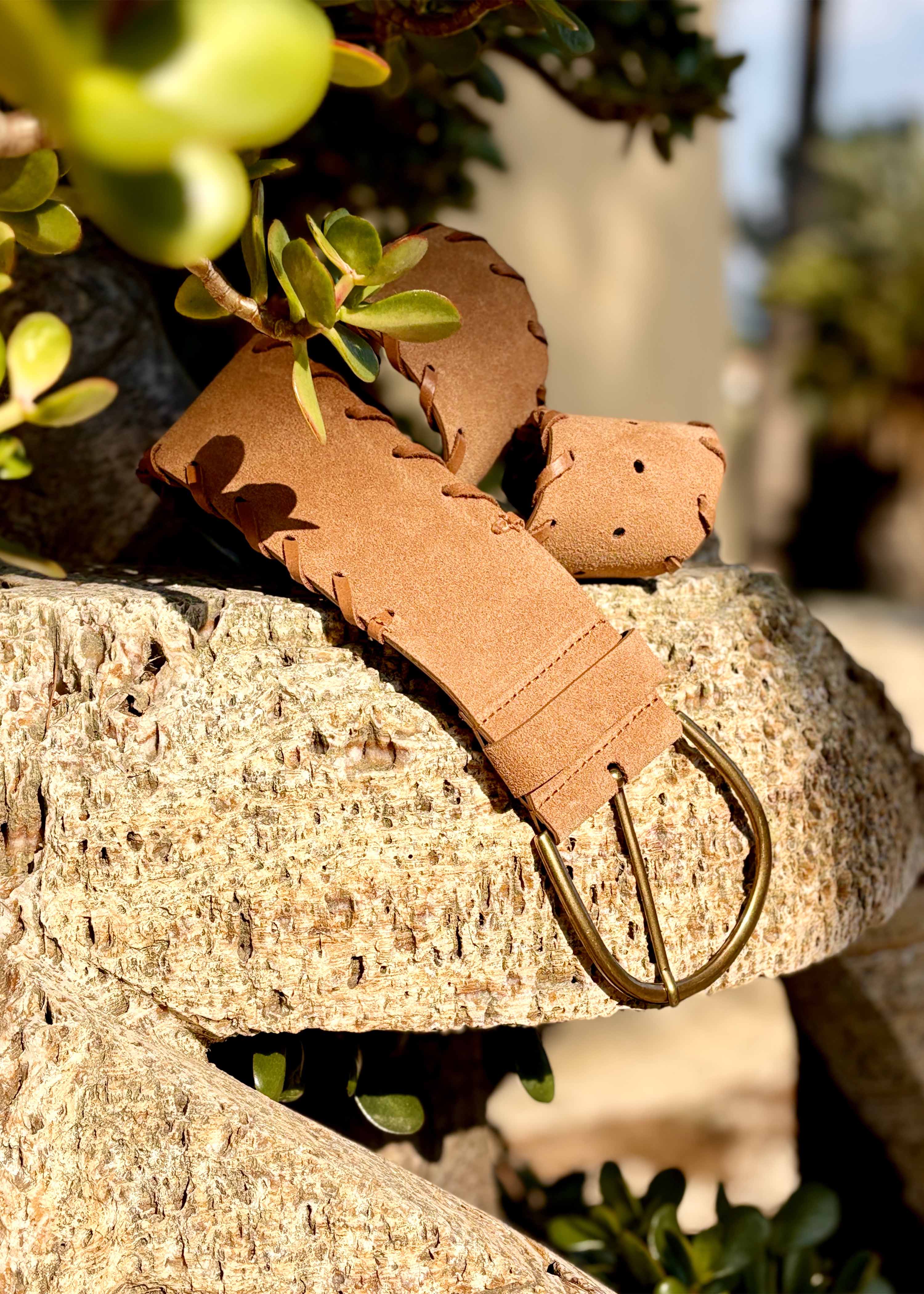 Wide brown leather belt