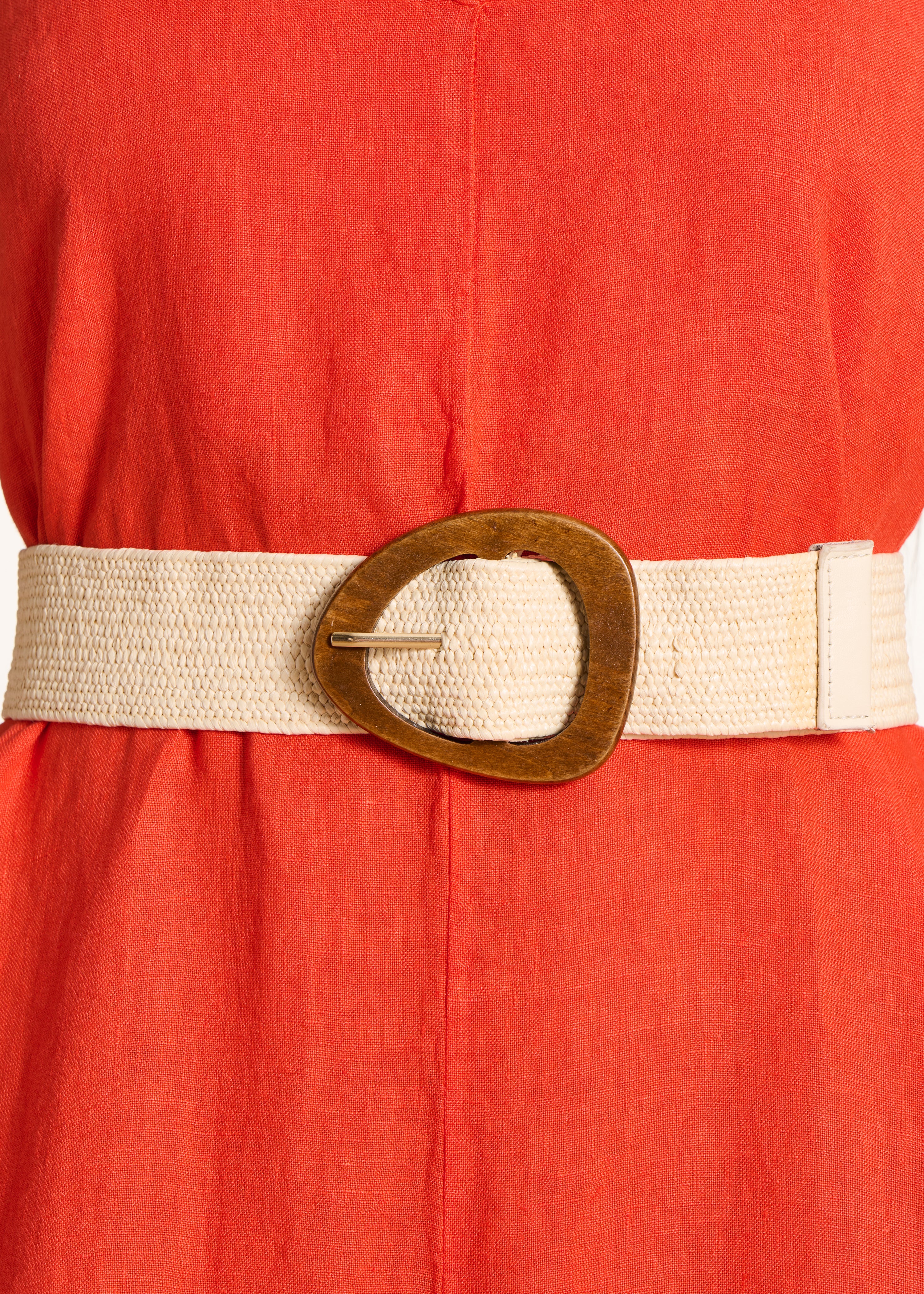Ceinture écrue élastiquée boucle en bois