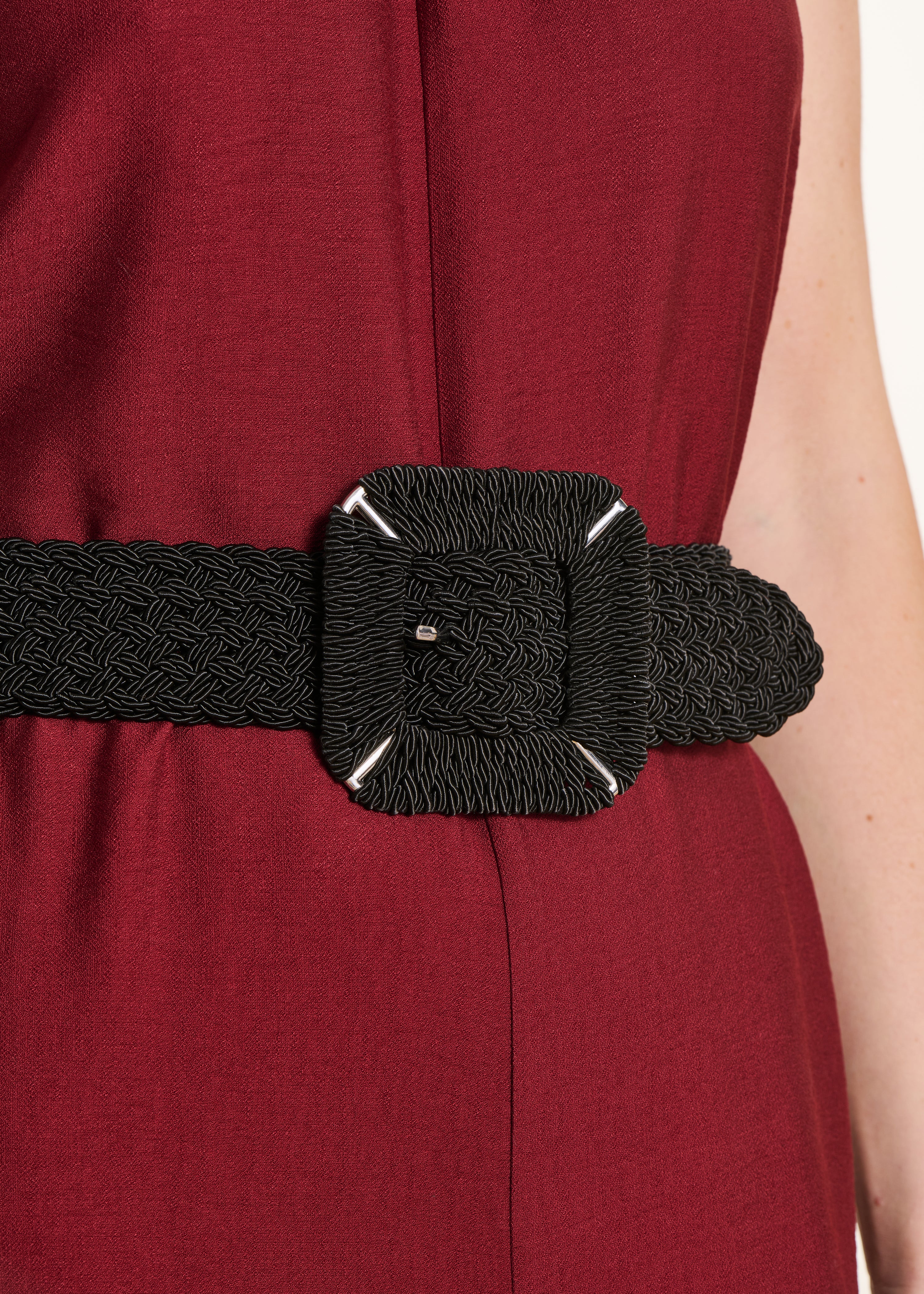 Ceinture noire tressée boucle carrée