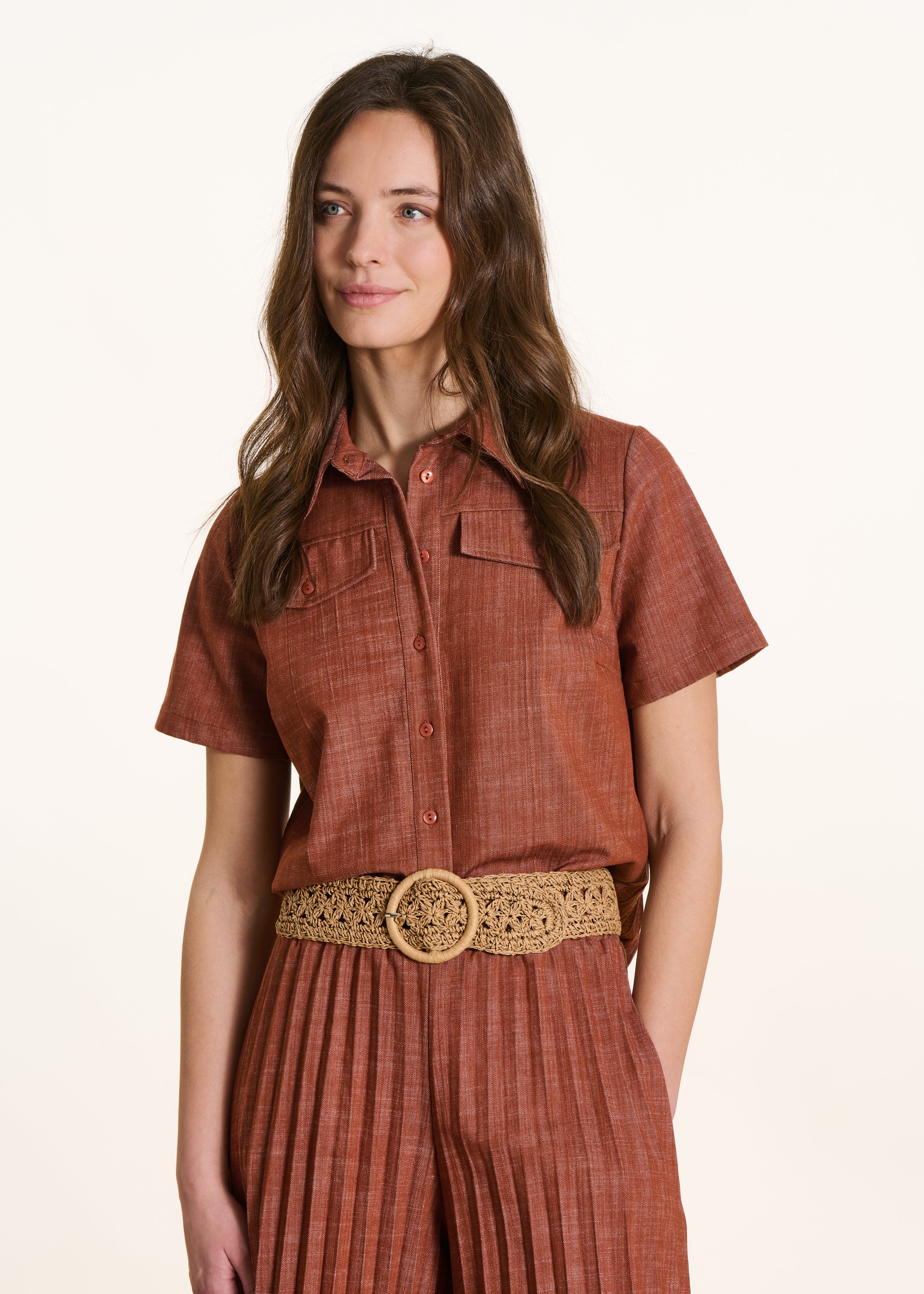 Wide beige straw belt