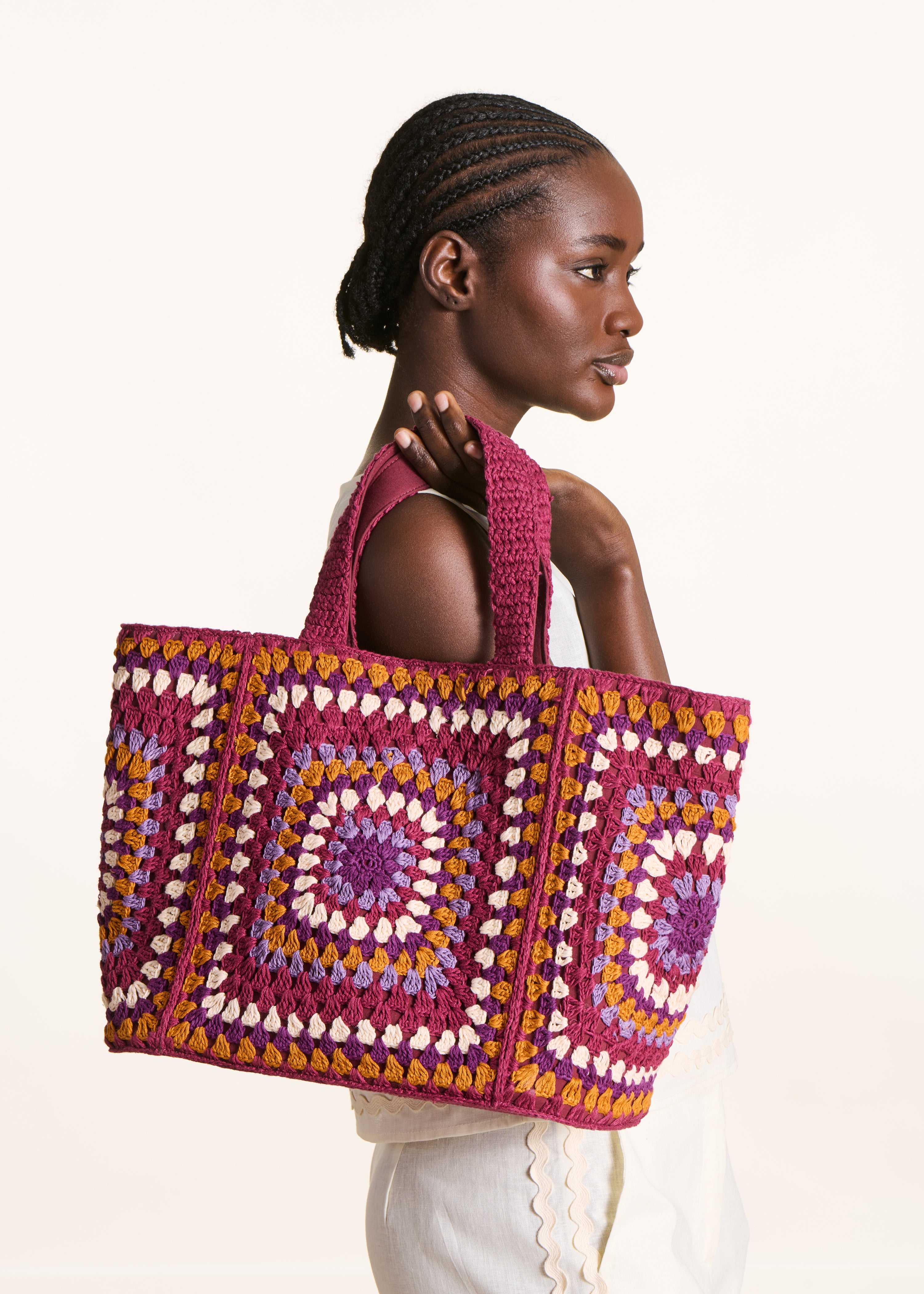 Multicolored cotton crochet tote bag