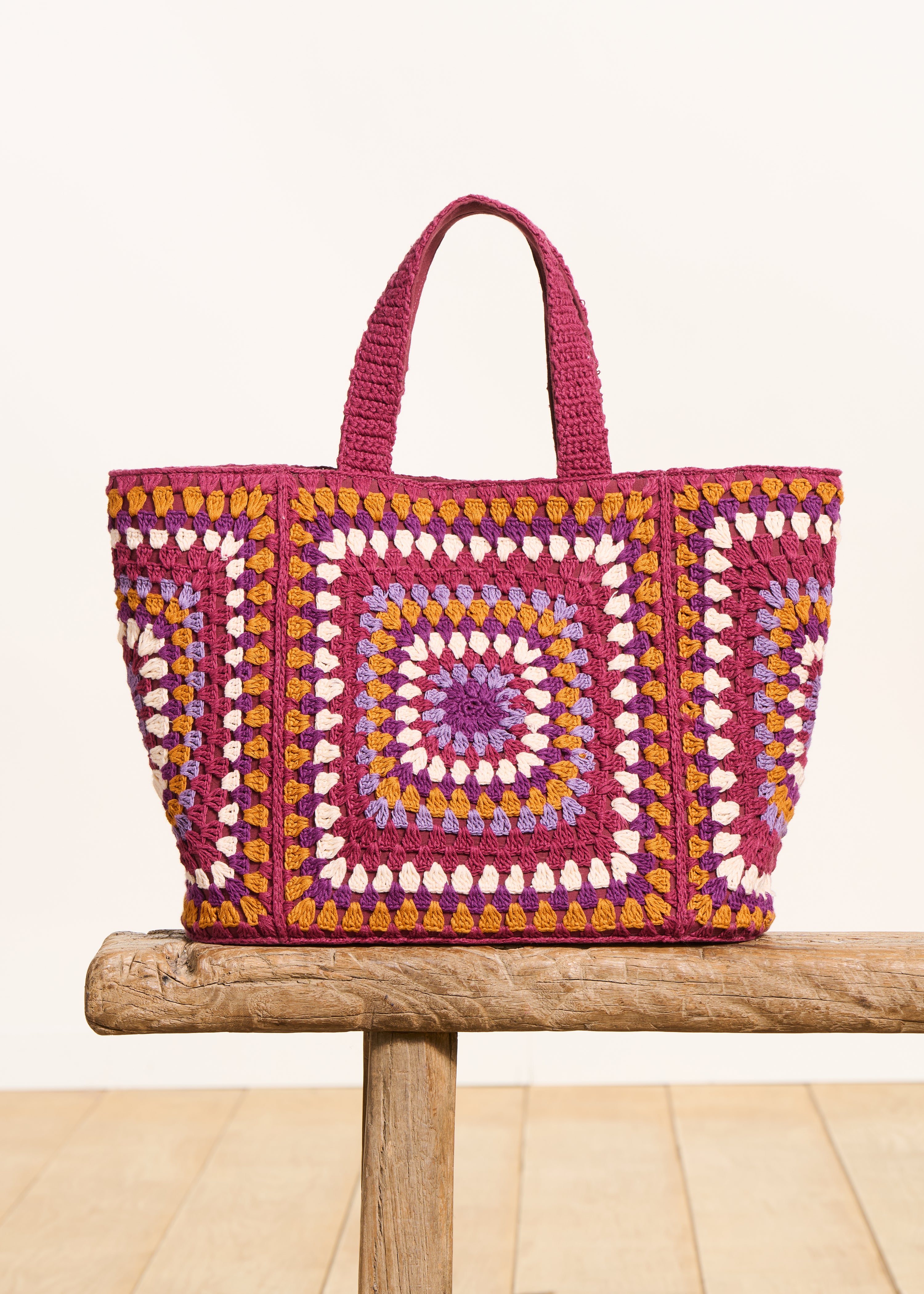 Sac cabas crochet multicolore en coton