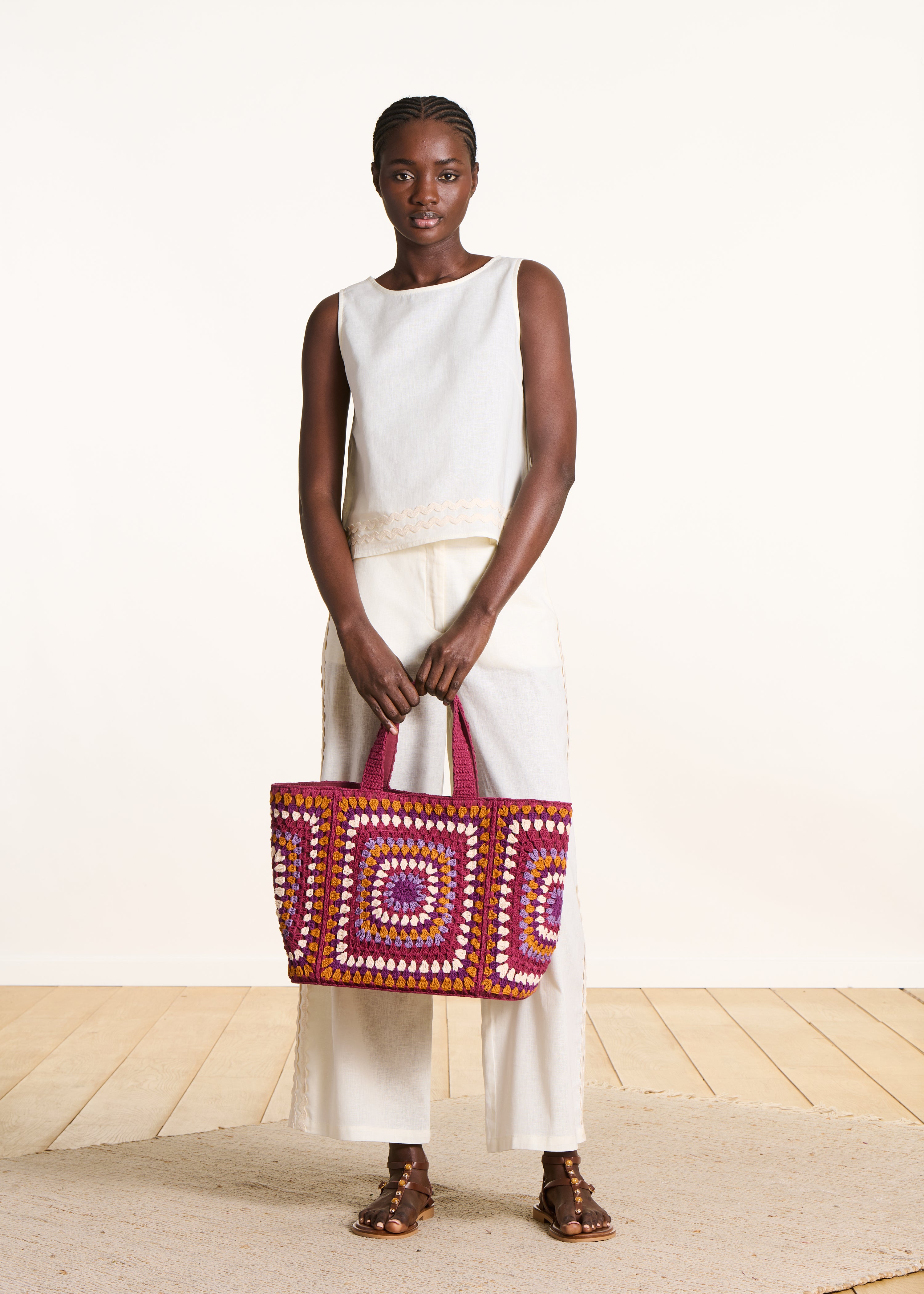 Sac cabas crochet multicolore en coton