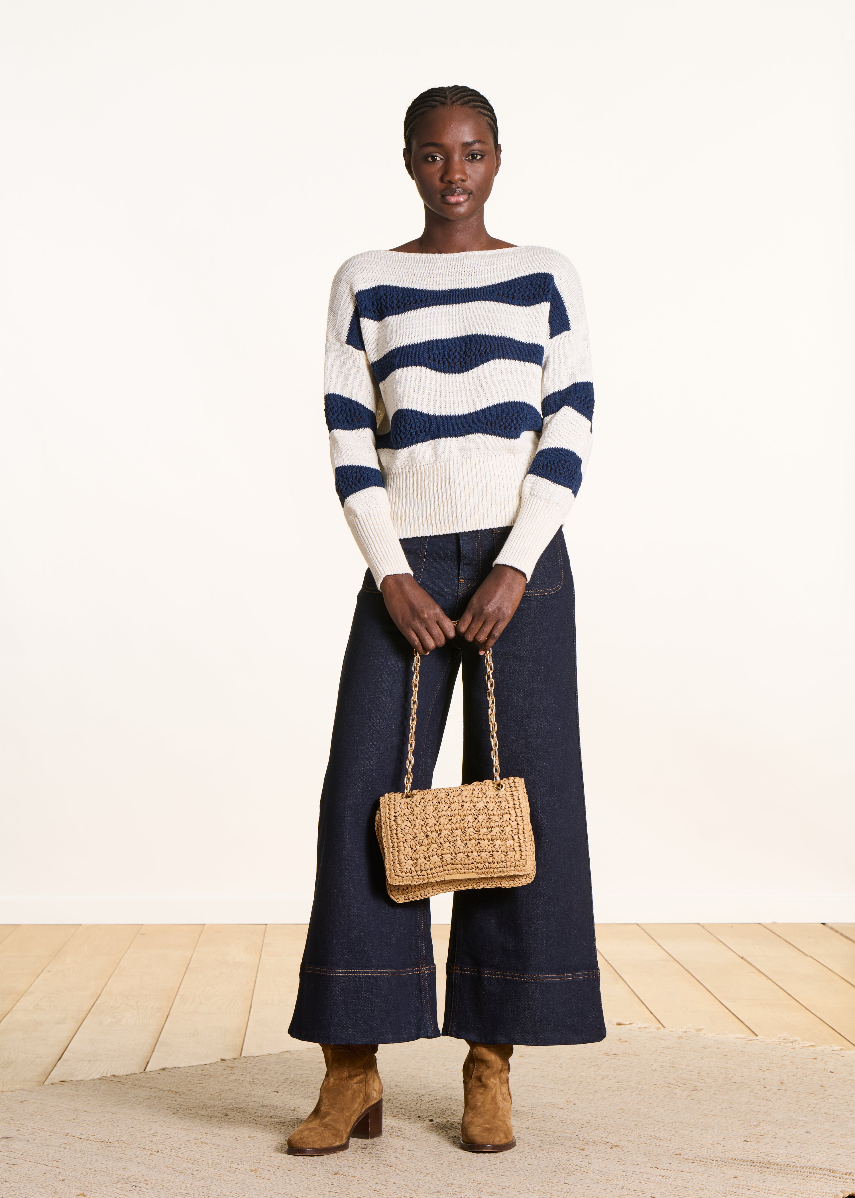 Sac besace beige en paille