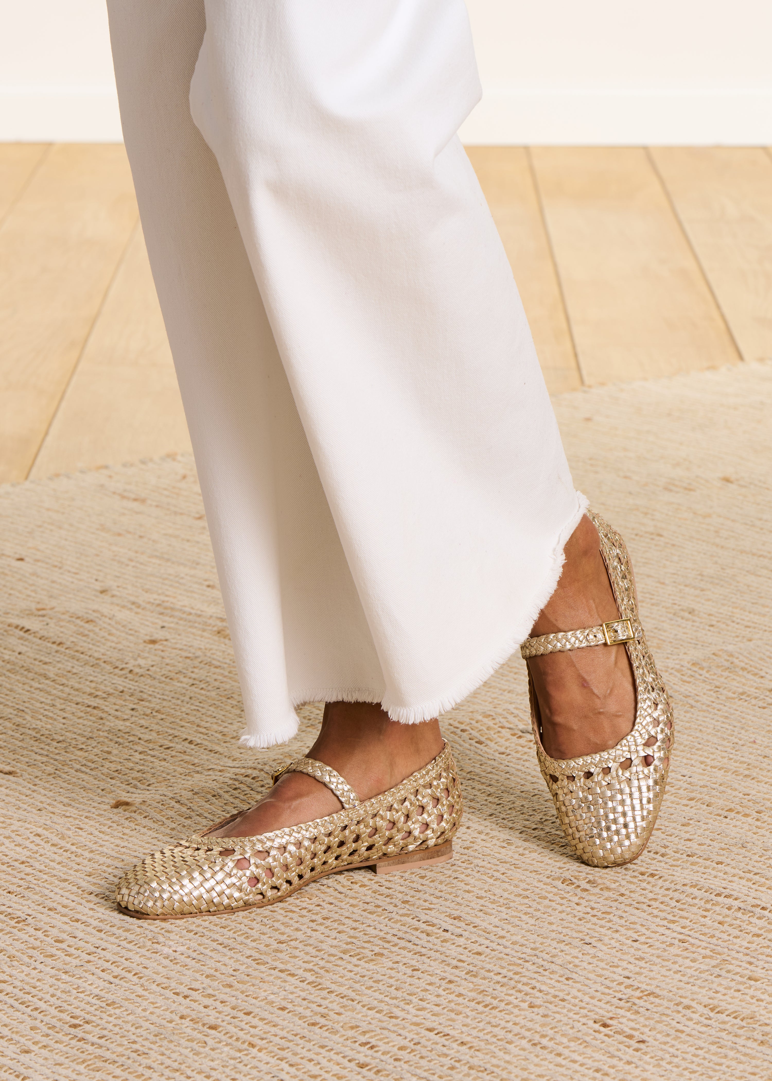 Woven Gold Leather Ballet Flats
