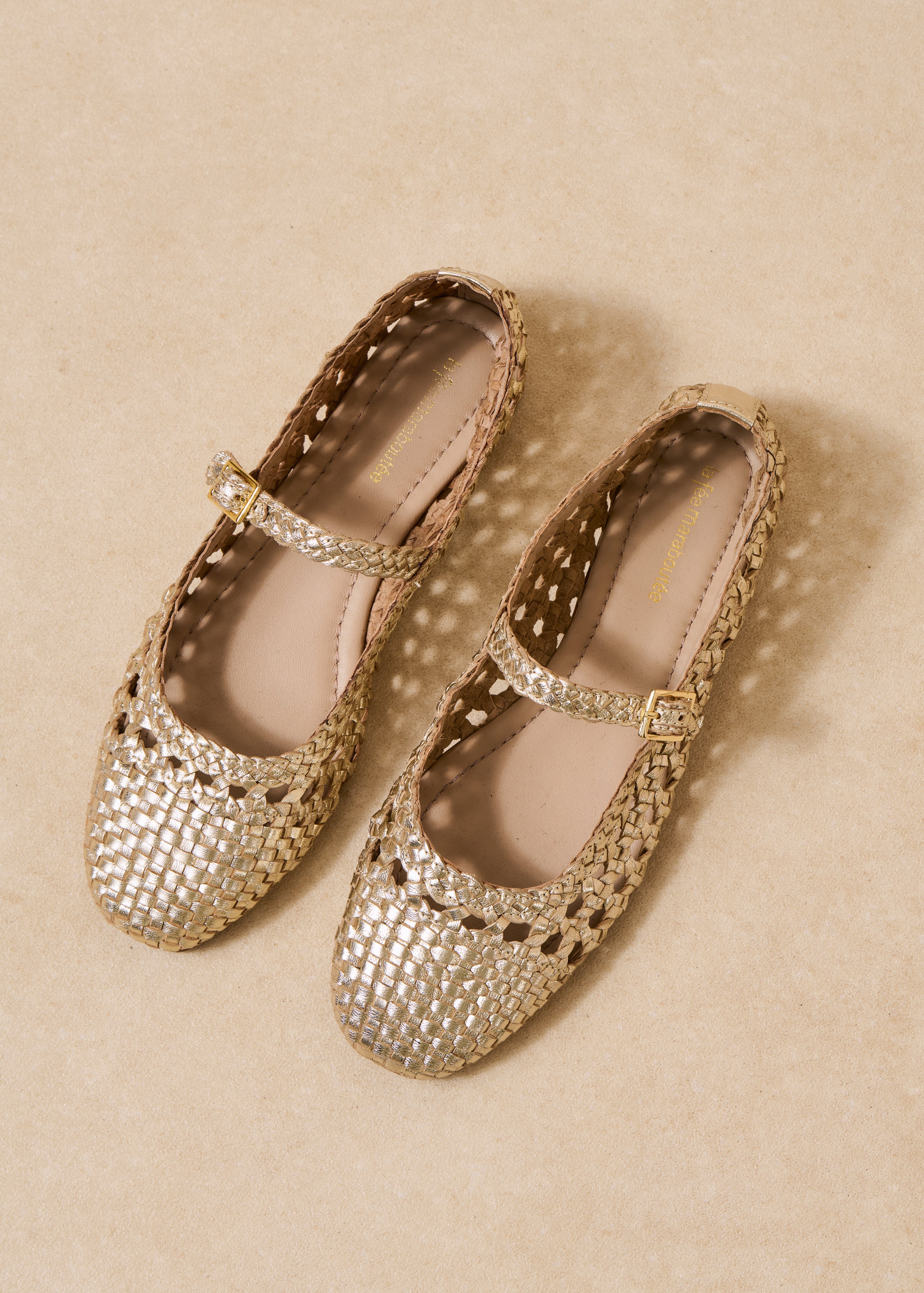 Woven Gold Leather Ballet Flats