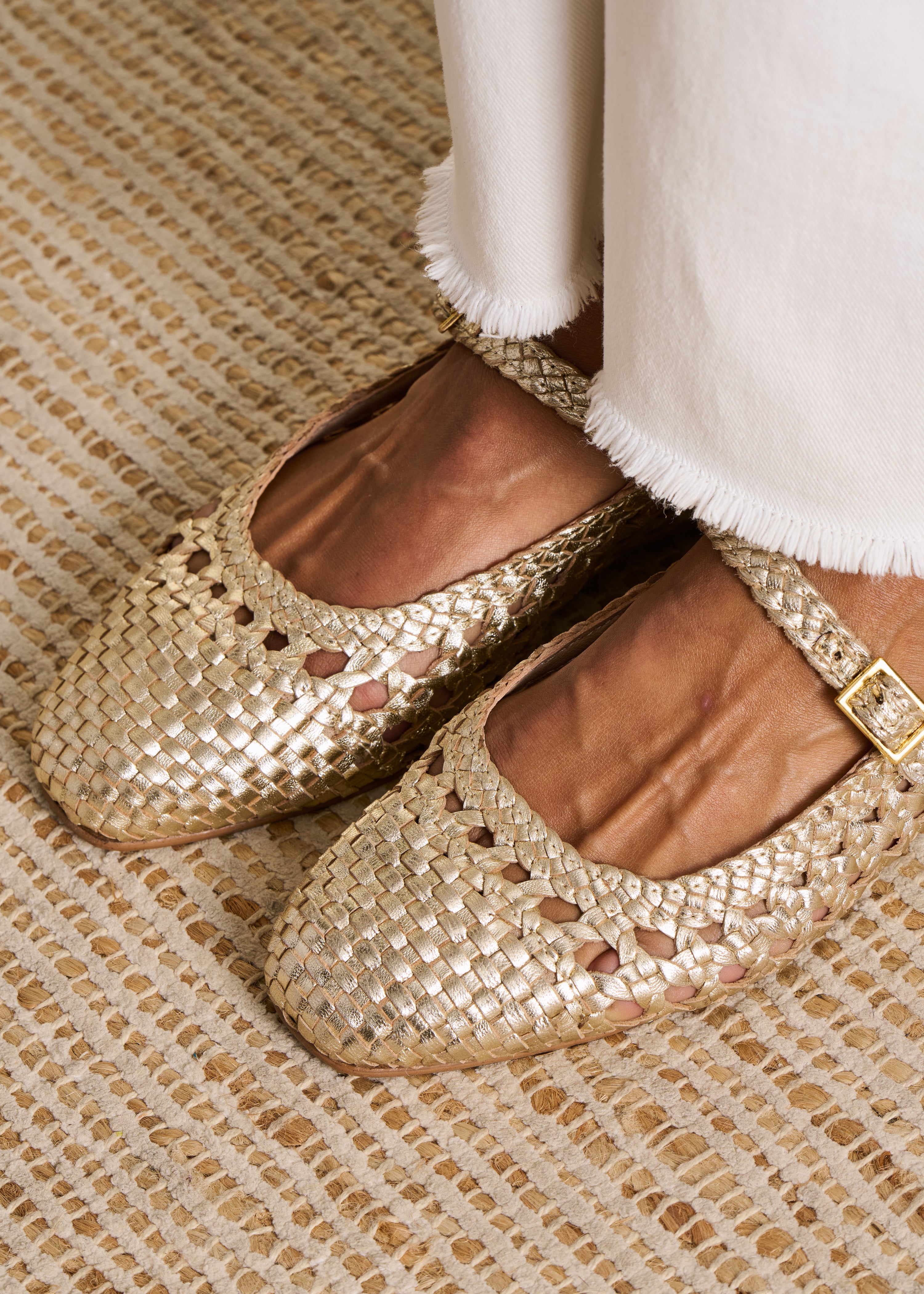 Woven Gold Leather Ballet Flats